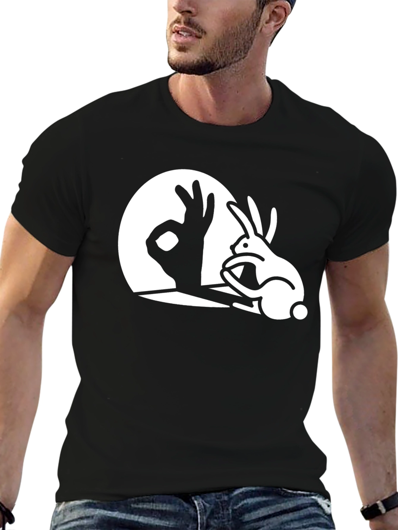 Rabbit Shadow T-Shirt - Black Cotton Tee