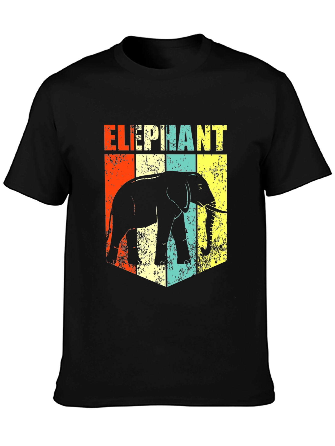 Retro Elephant Graphic Print Black T-Shirt