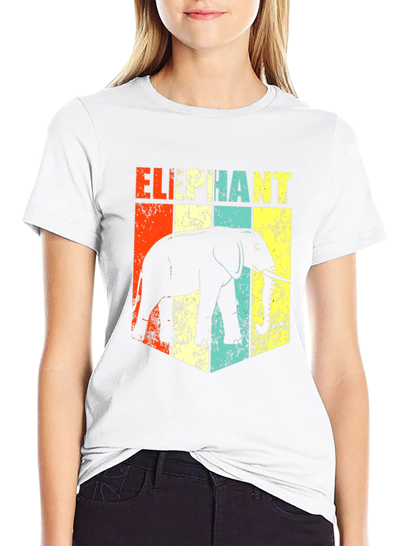 Retro Elephant Graphic Print Black T-Shirt