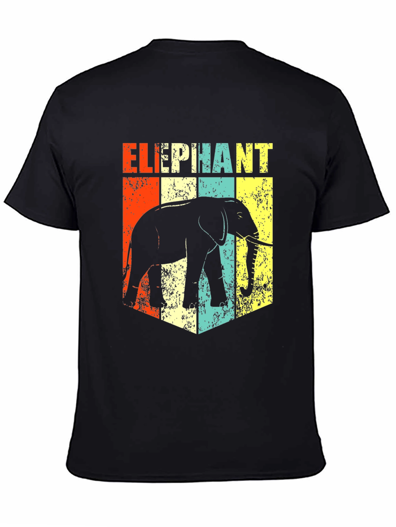 Retro Elephant Graphic Print Black T-Shirt