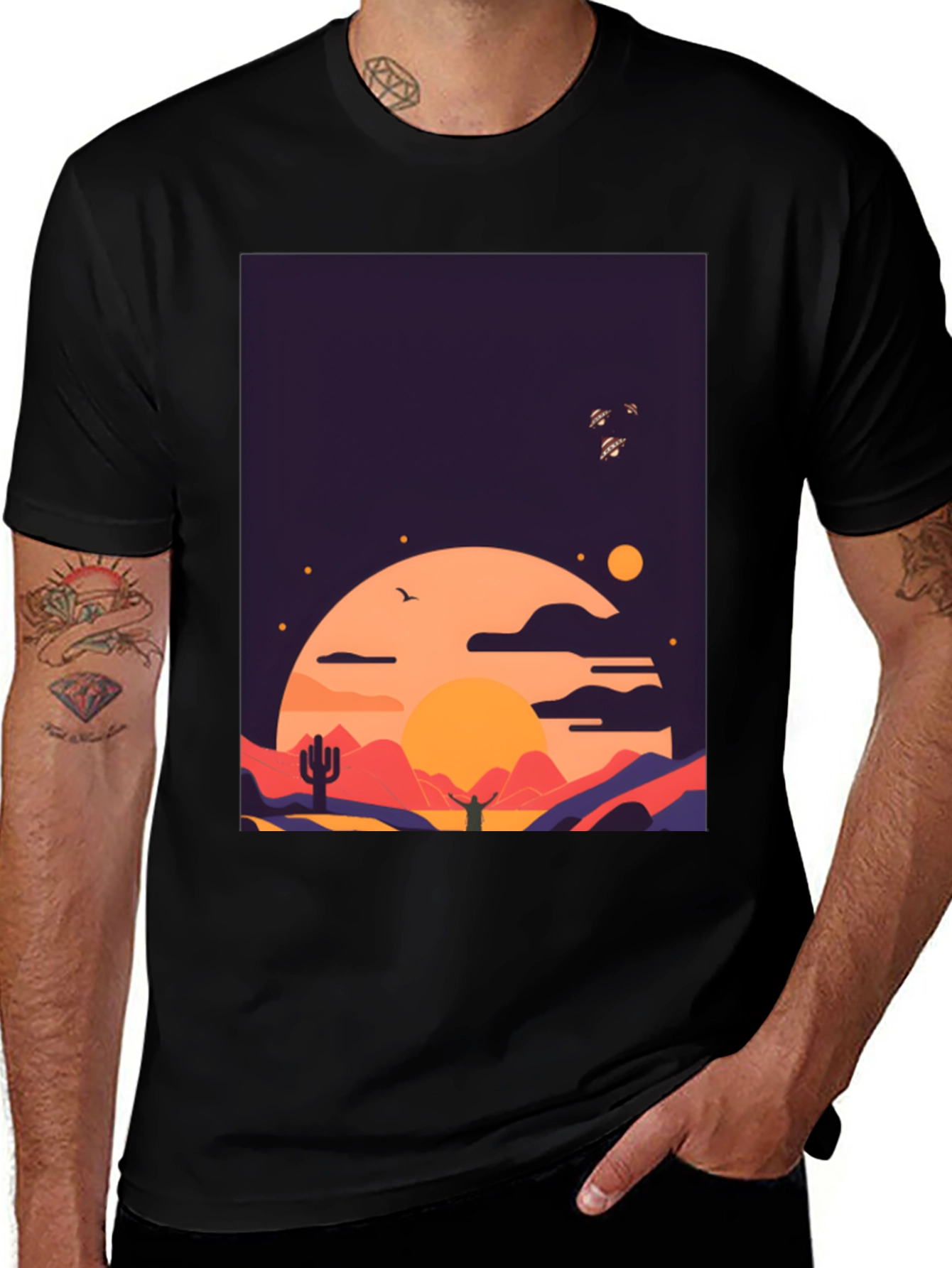 Desert Sunset Graphic Tee - Stylish Cotton T-Shirt
