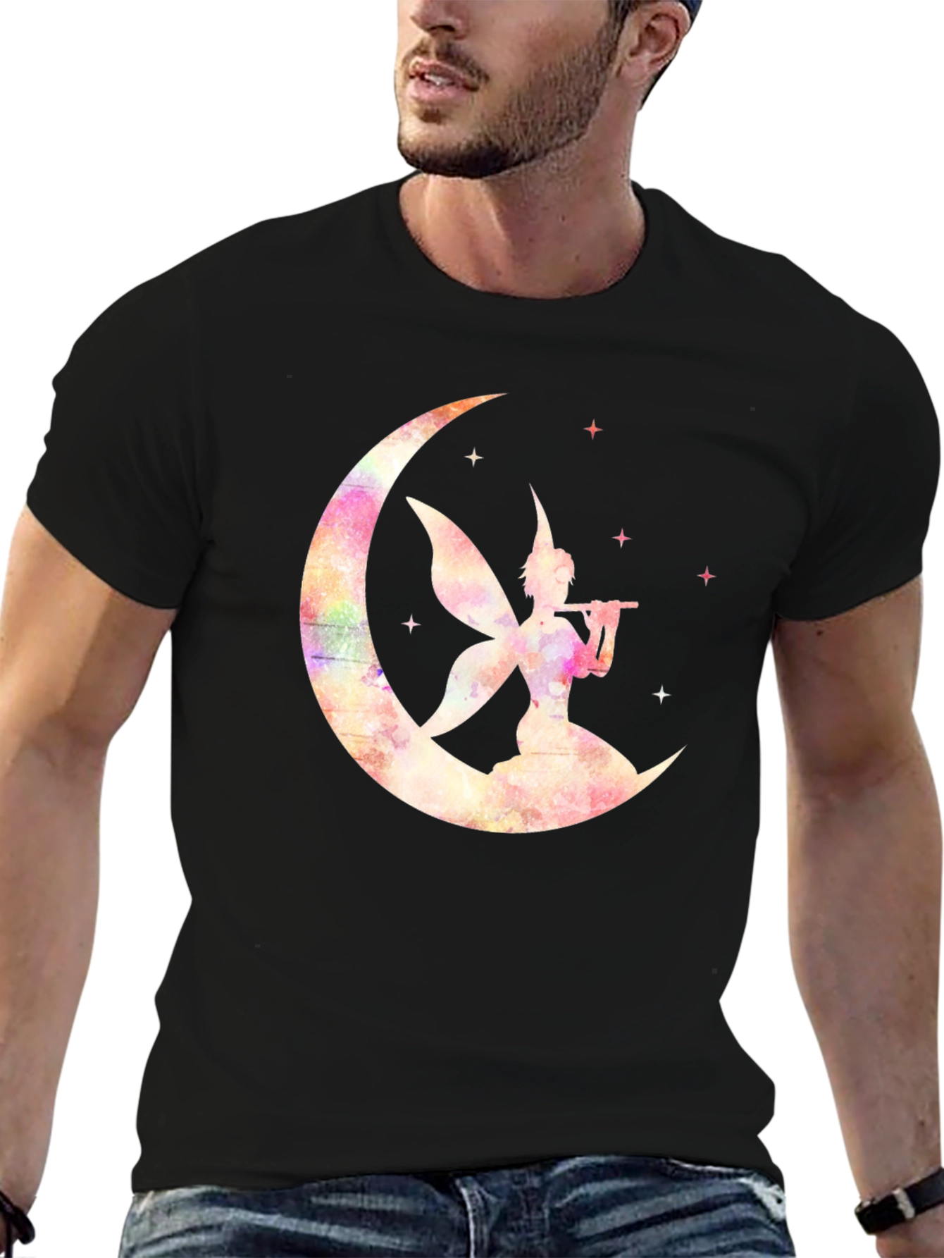 Whimsical Fairy on Moon Graphic T-Shirt