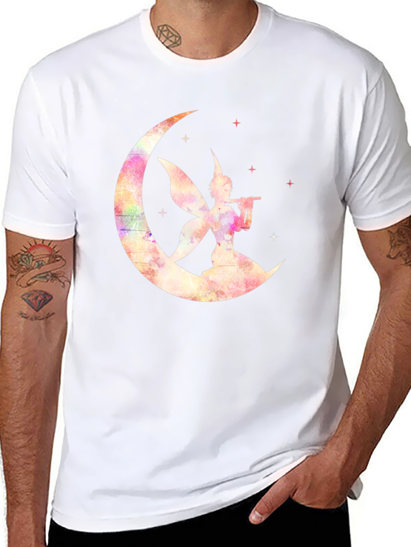 Whimsical Fairy on Moon Graphic T-Shirt