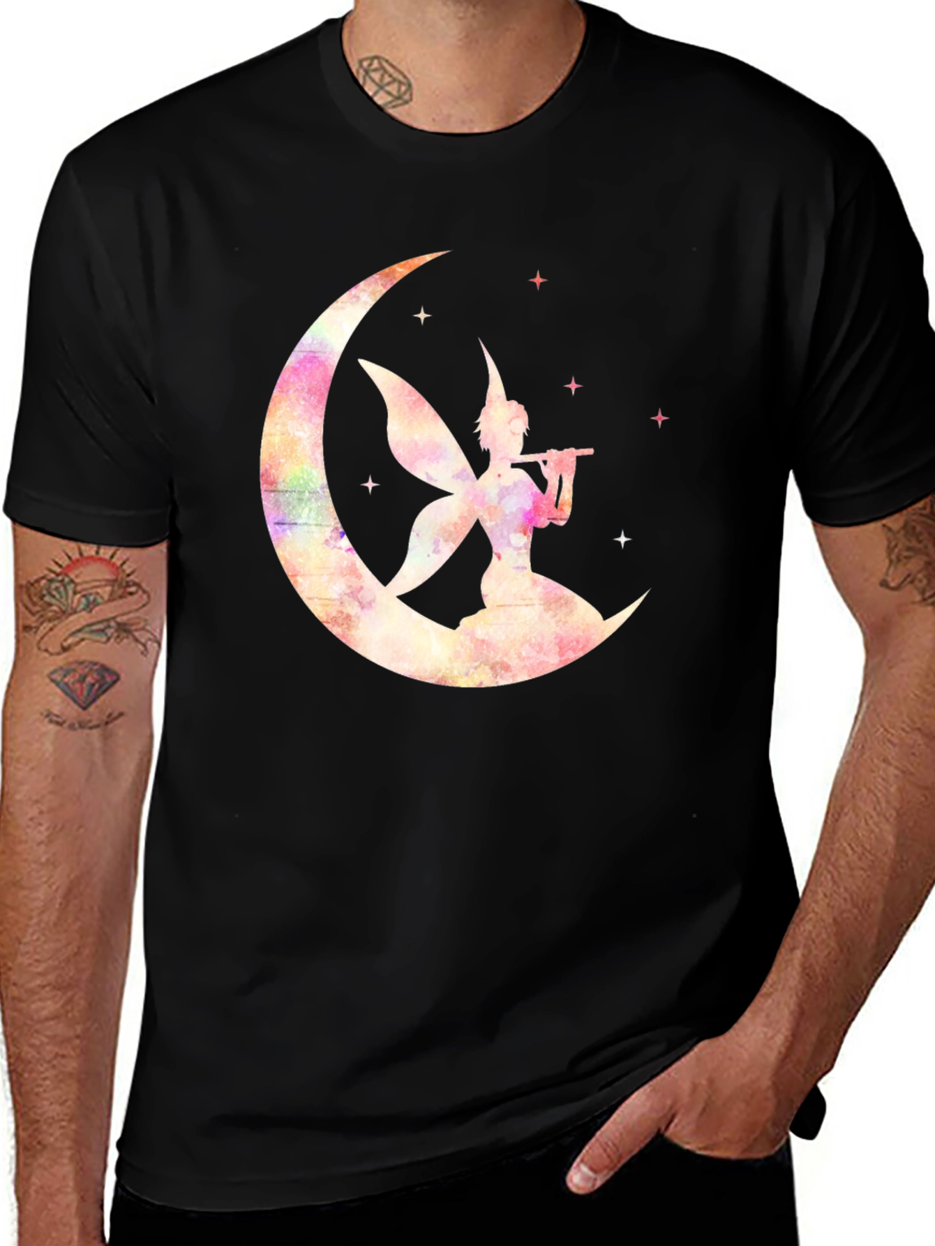 Whimsical Fairy on Moon Graphic T-Shirt
