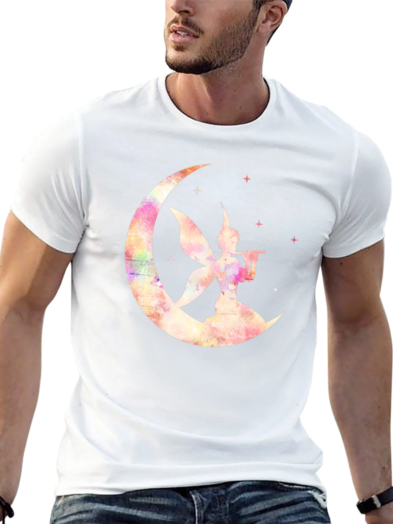 Whimsical Fairy on Moon Graphic T-Shirt