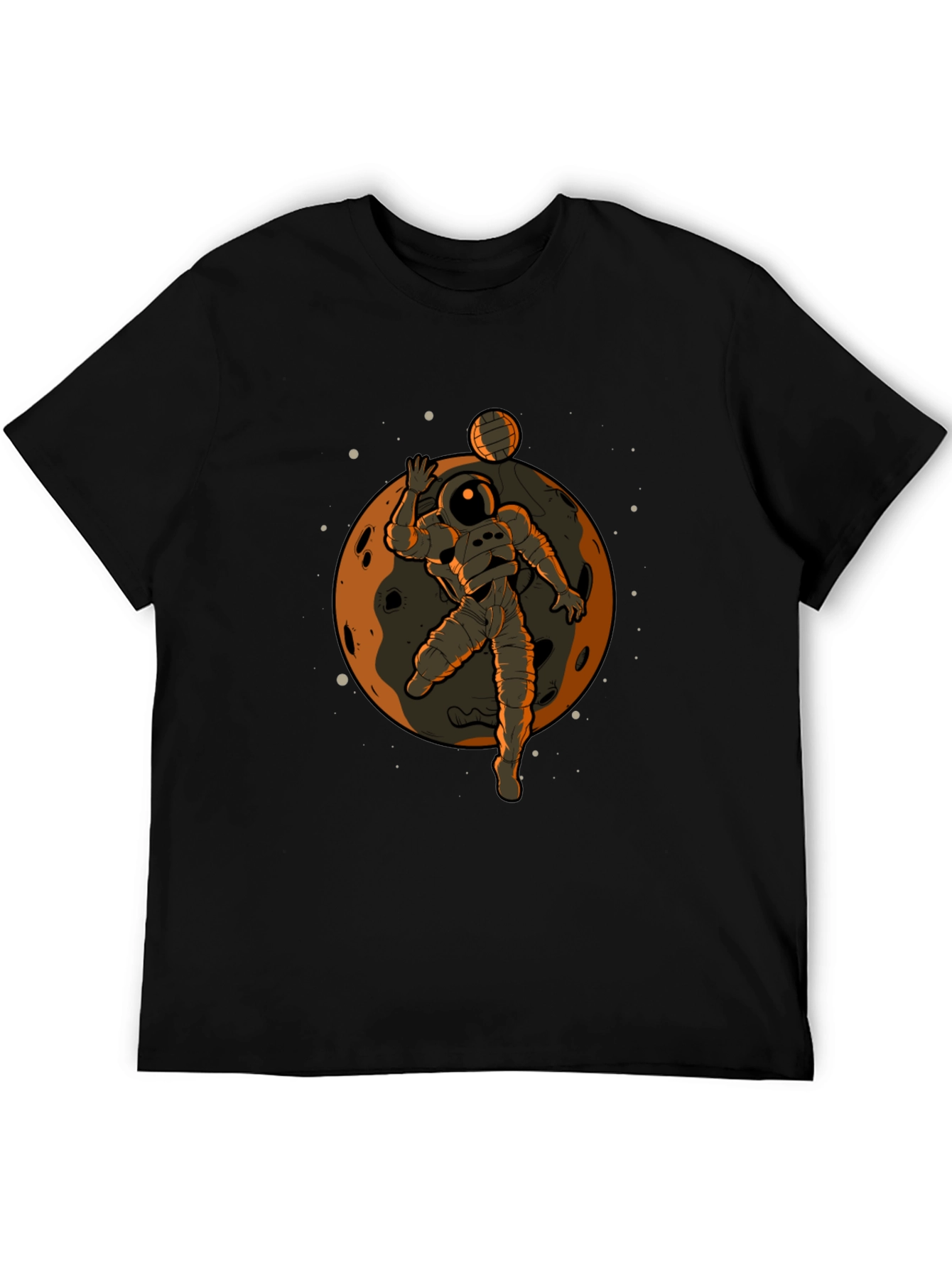 Astronaut Volleyball Graphic Tee - Black Cotton T-Shirt