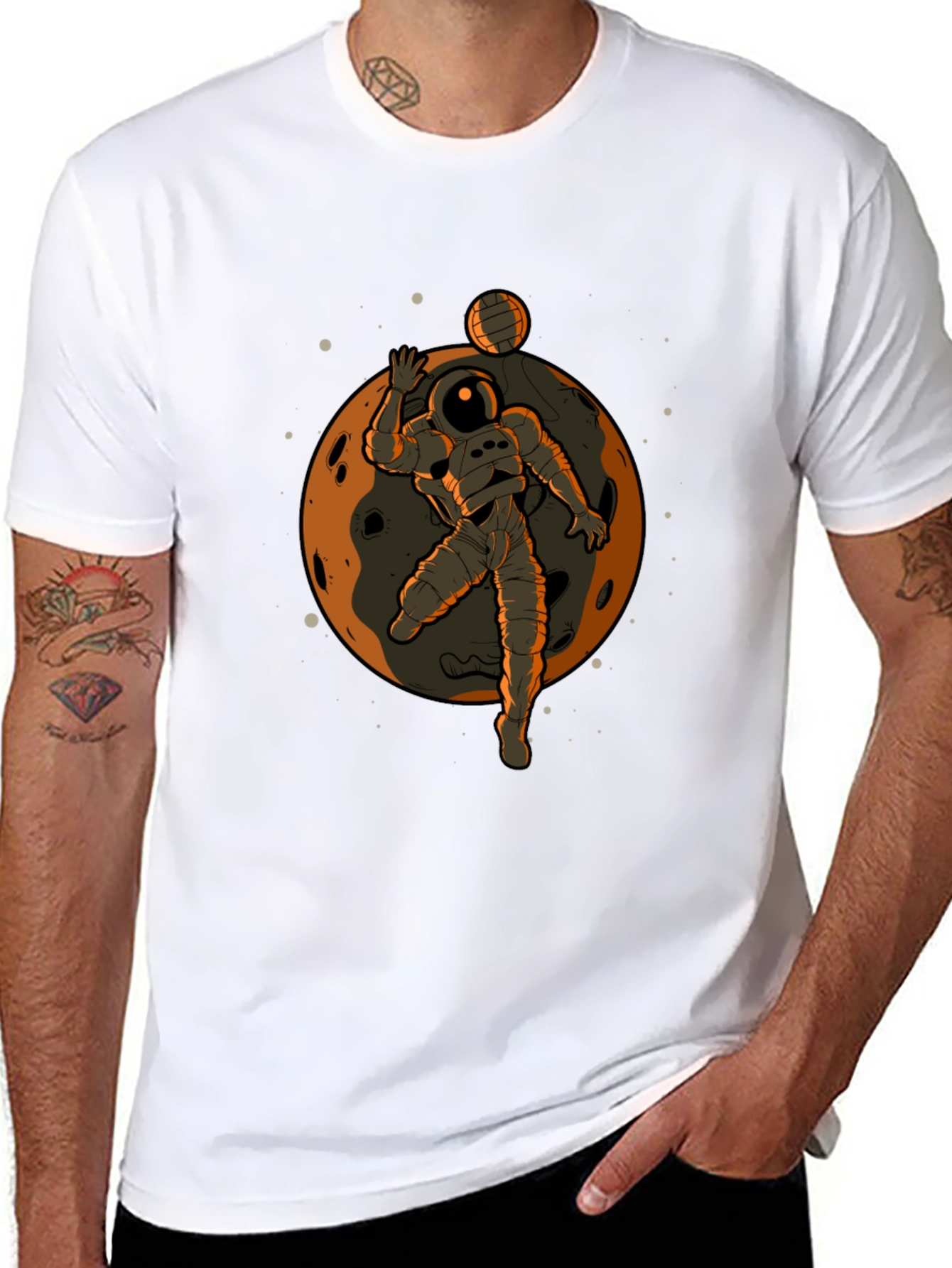 Astronaut Volleyball Graphic Tee - Black Cotton T-Shirt