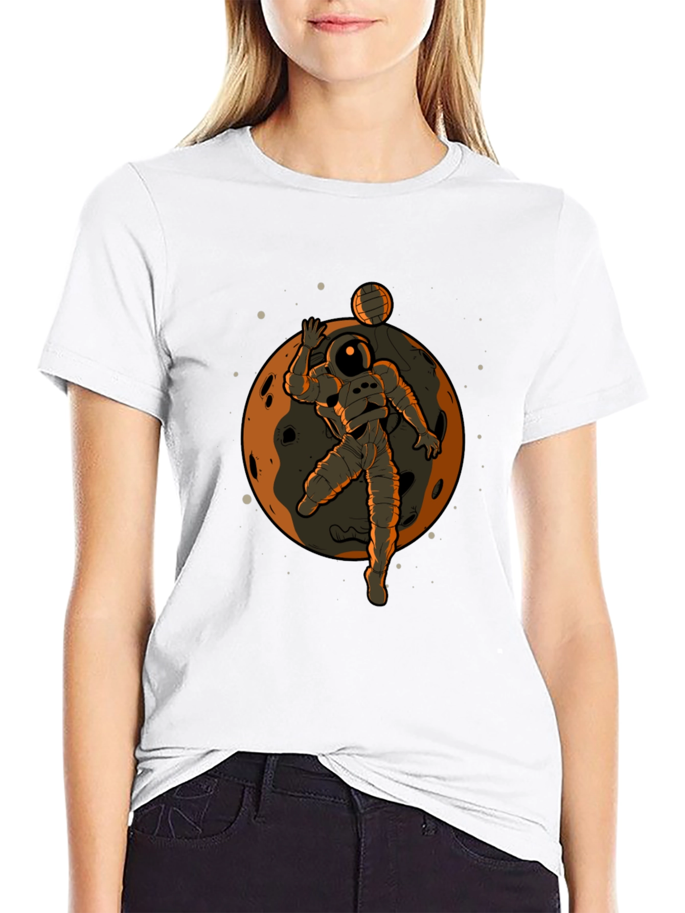 Astronaut Volleyball Graphic Tee - Black Cotton T-Shirt