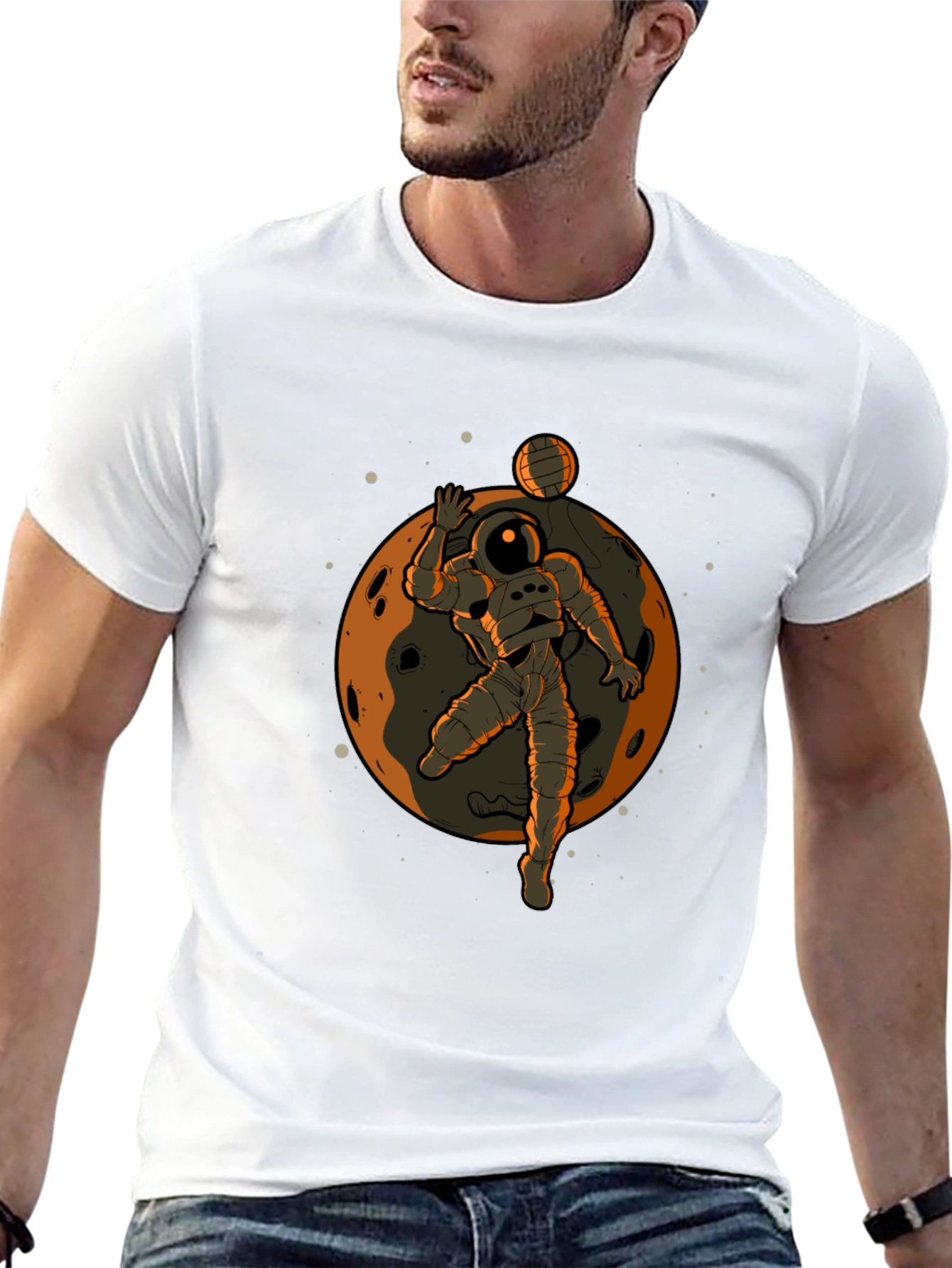 Astronaut Volleyball Graphic Tee - Black Cotton T-Shirt