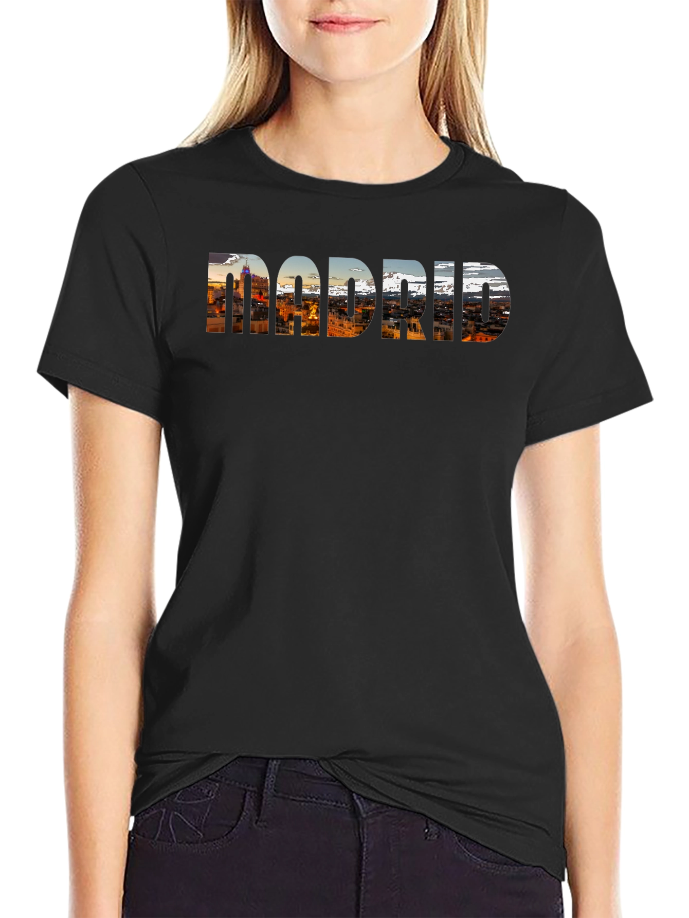 Madrid Cityscape Mens Black T-Shirt