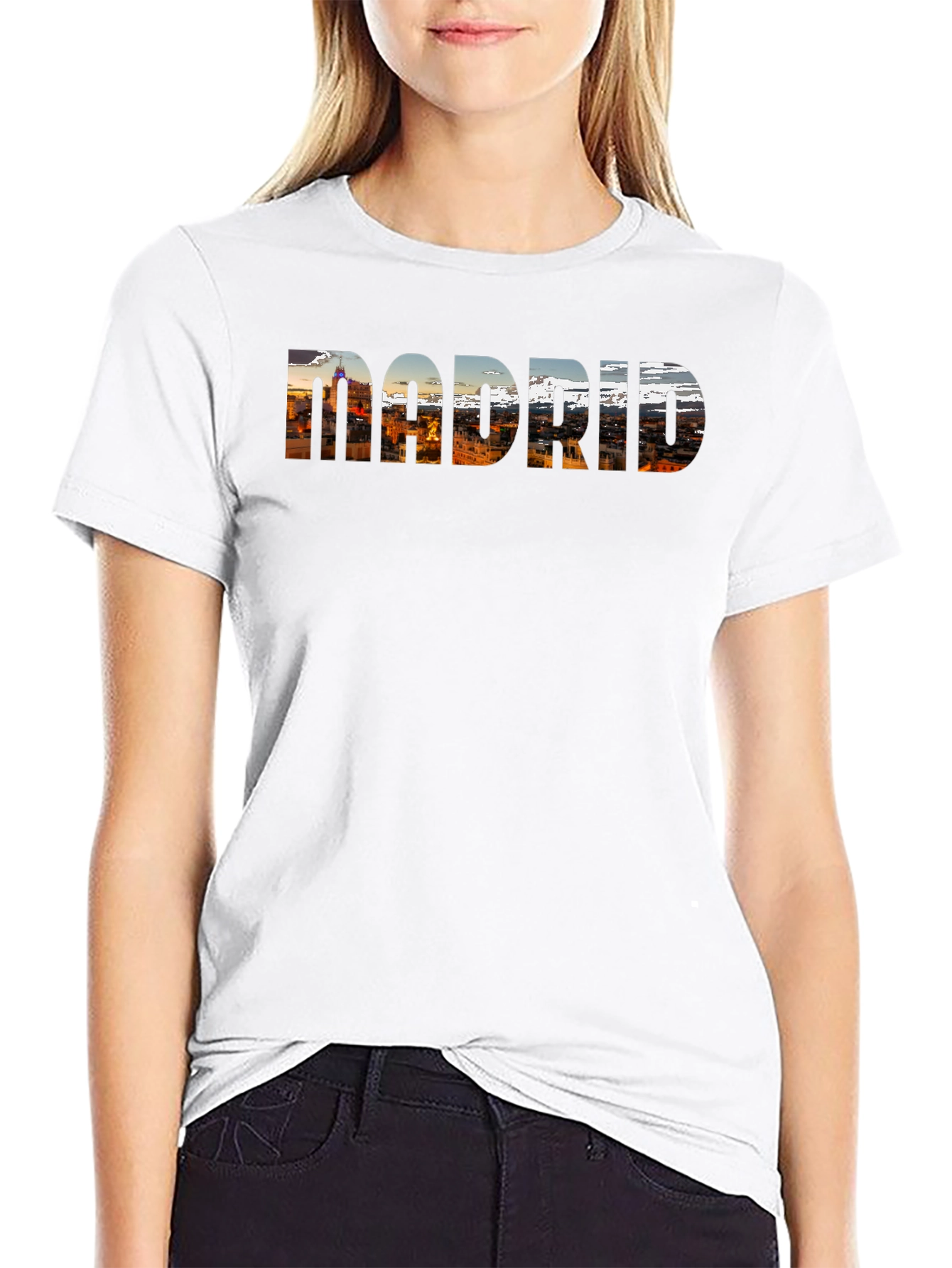 Madrid Cityscape Mens Black T-Shirt