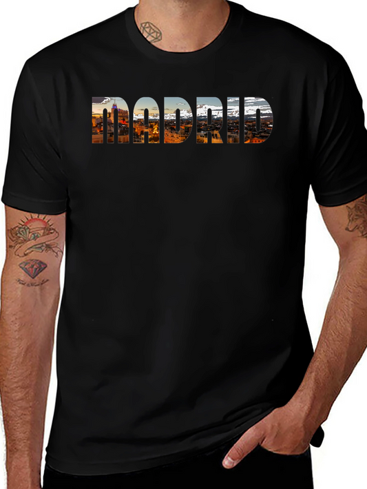 Madrid Cityscape Mens Black T-Shirt