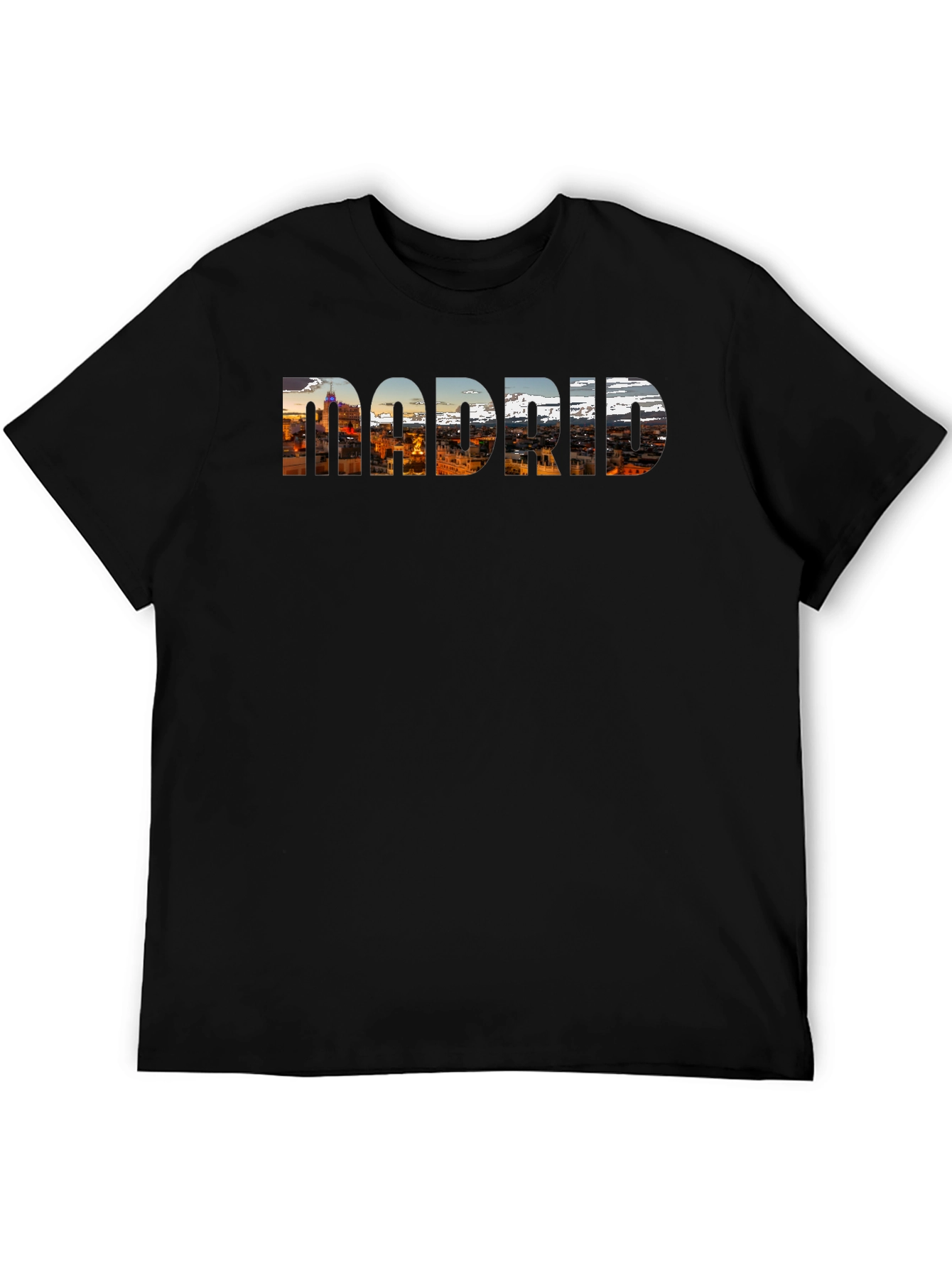 Madrid Cityscape Mens Black T-Shirt