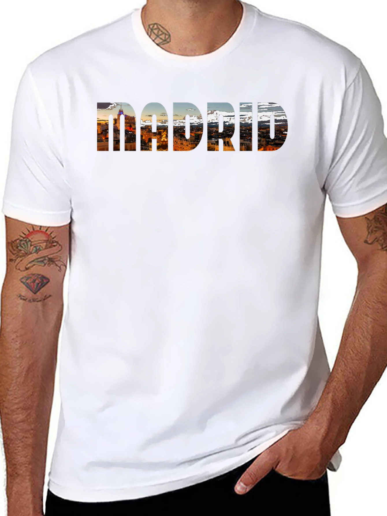 Madrid Cityscape Mens Black T-Shirt