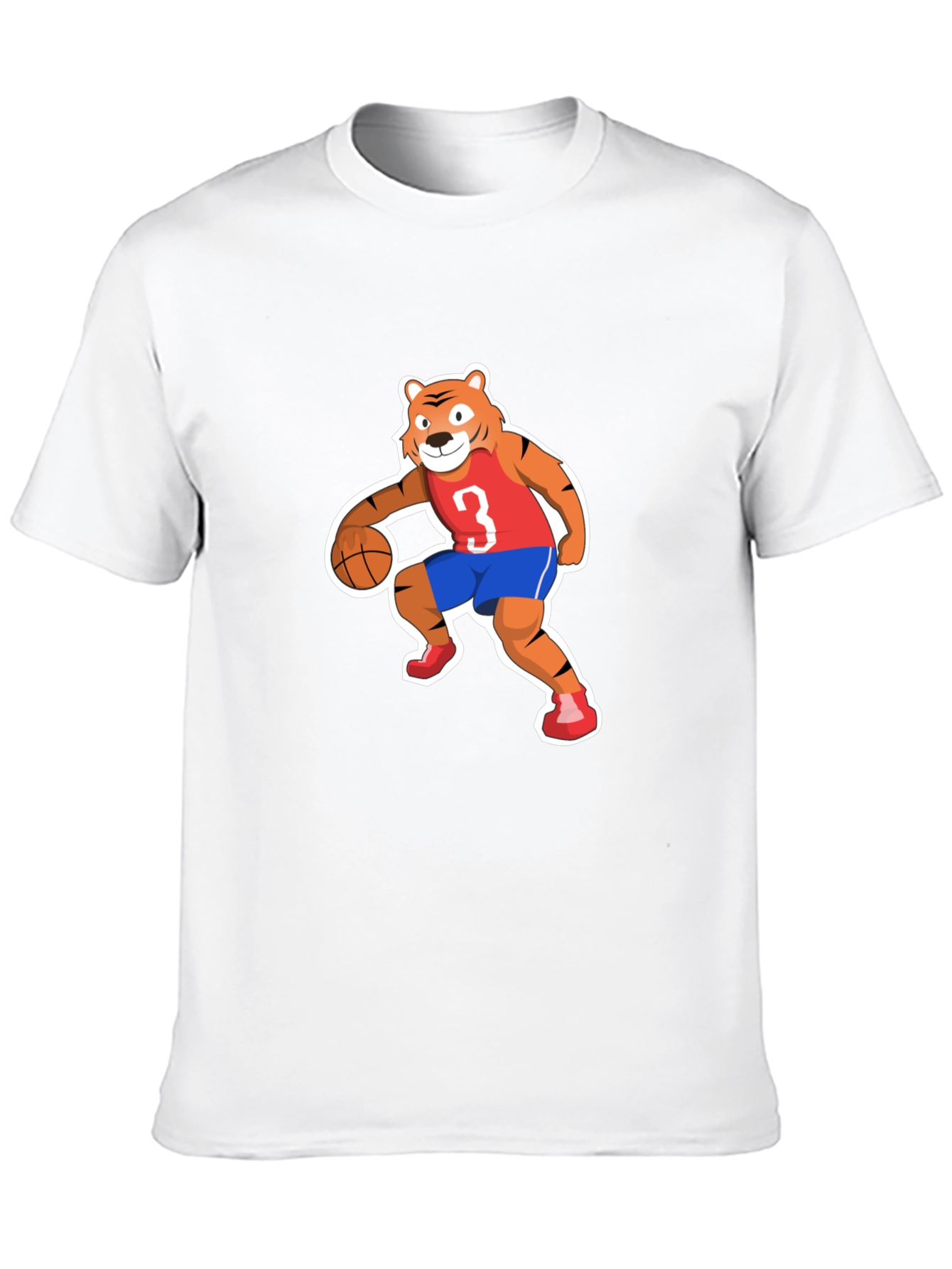 Cartoon Tiger Basketball Player Black T-shirt