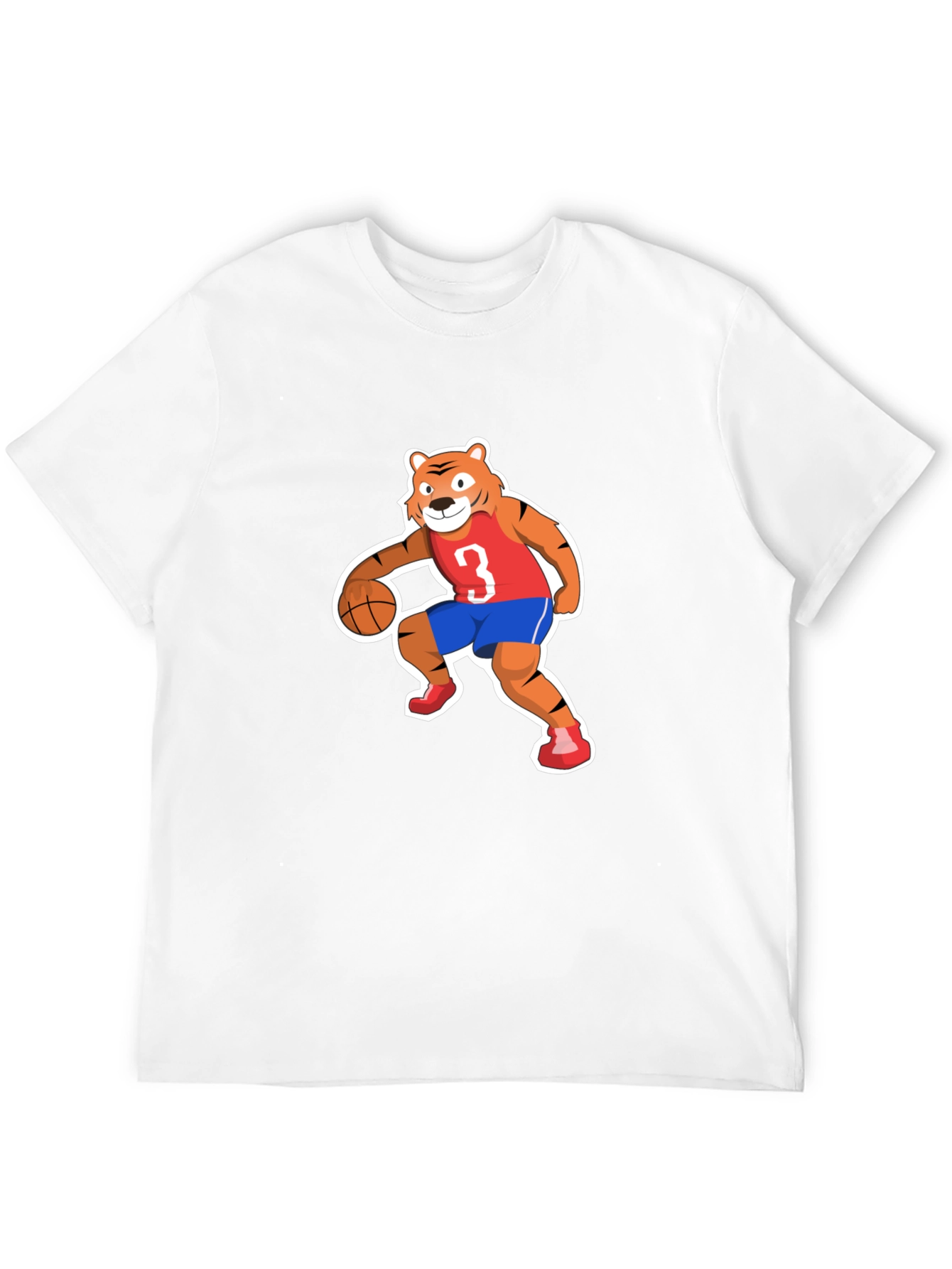 Cartoon Tiger Basketball Player Black T-shirt