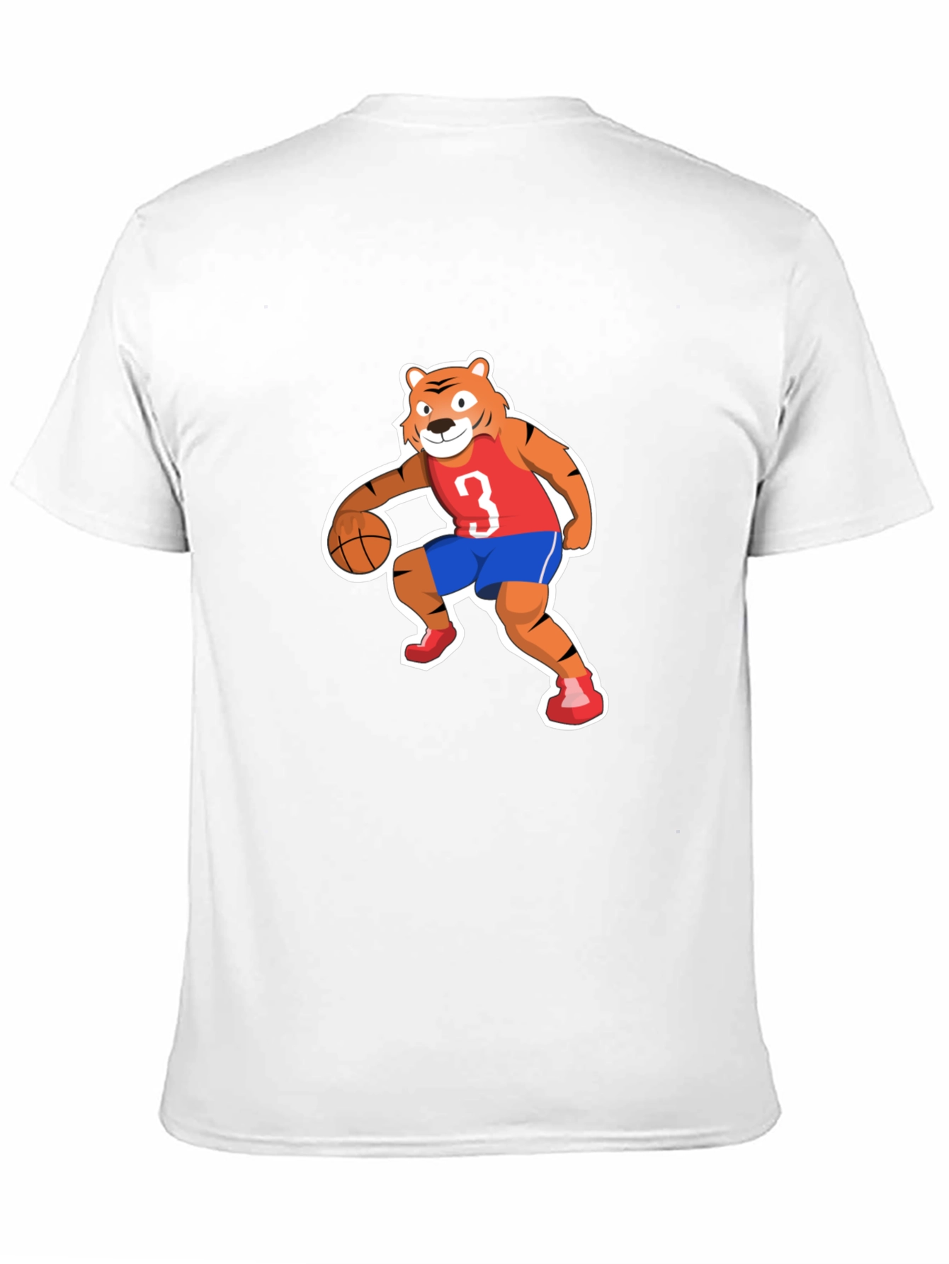 Cartoon Tiger Basketball Player Black T-shirt