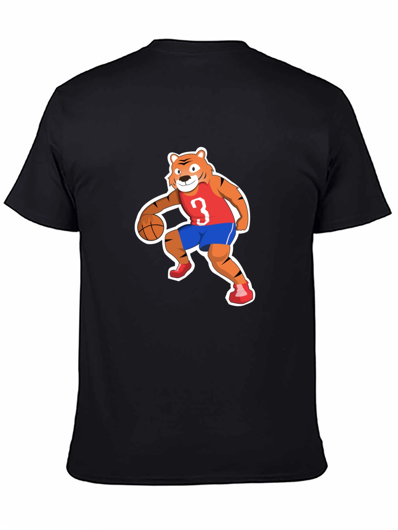 Cartoon Tiger Basketball Player Black T-shirt