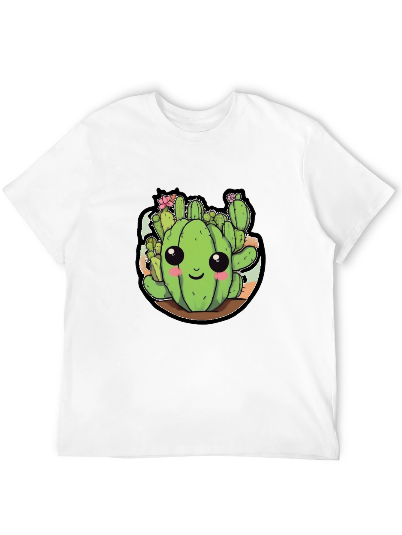 Cute Cactus Cartoon Black T-Shirt