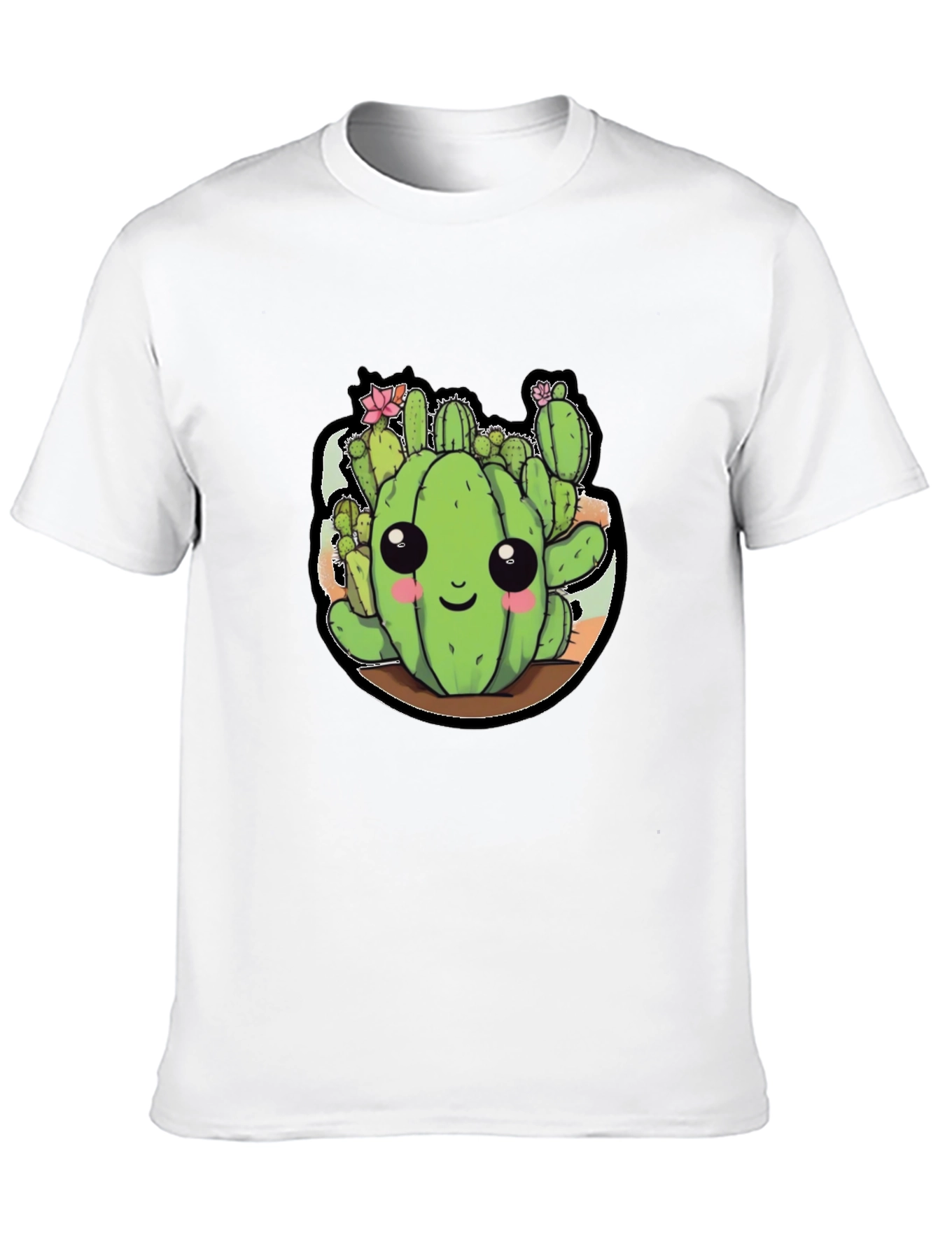 Cute Cactus Cartoon Black T-Shirt