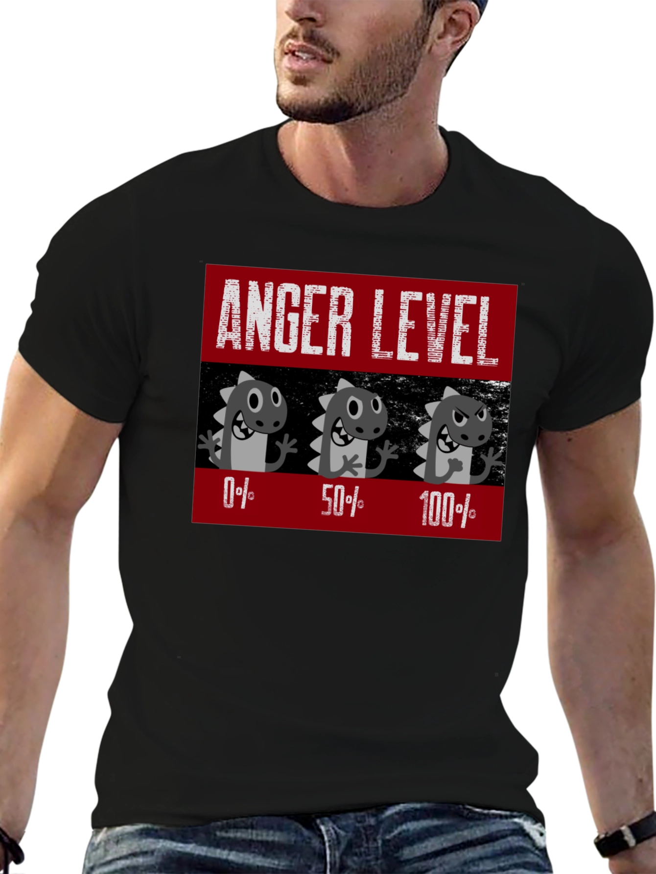 Anger Level T-Shirt Funny Dinosaur Mood Tee