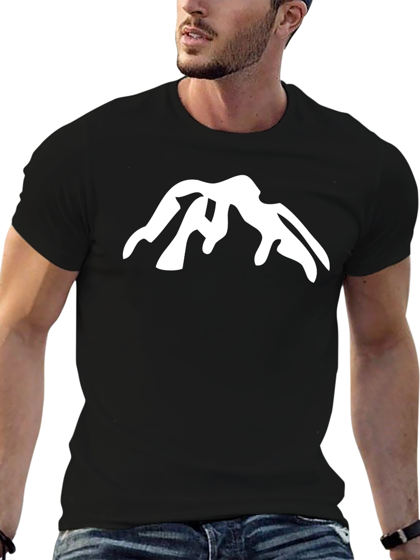 Mountain Peak Graphic Tee - Black Cotton Casual Shirt