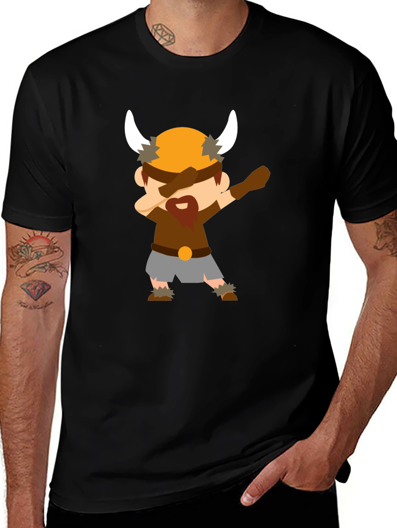 Dabbing Viking Cartoon Black T-Shirt