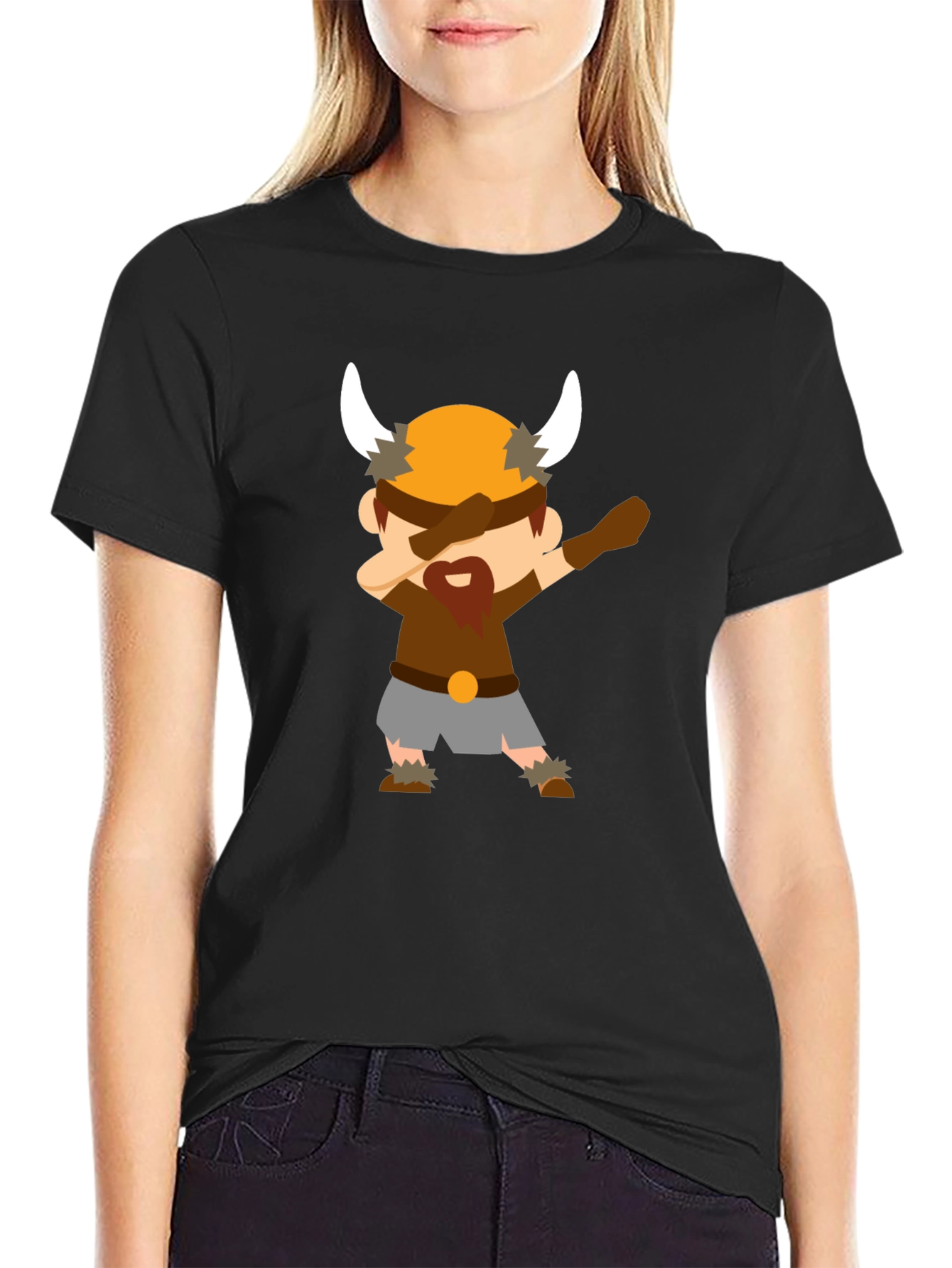 Dabbing Viking Cartoon Black T-Shirt