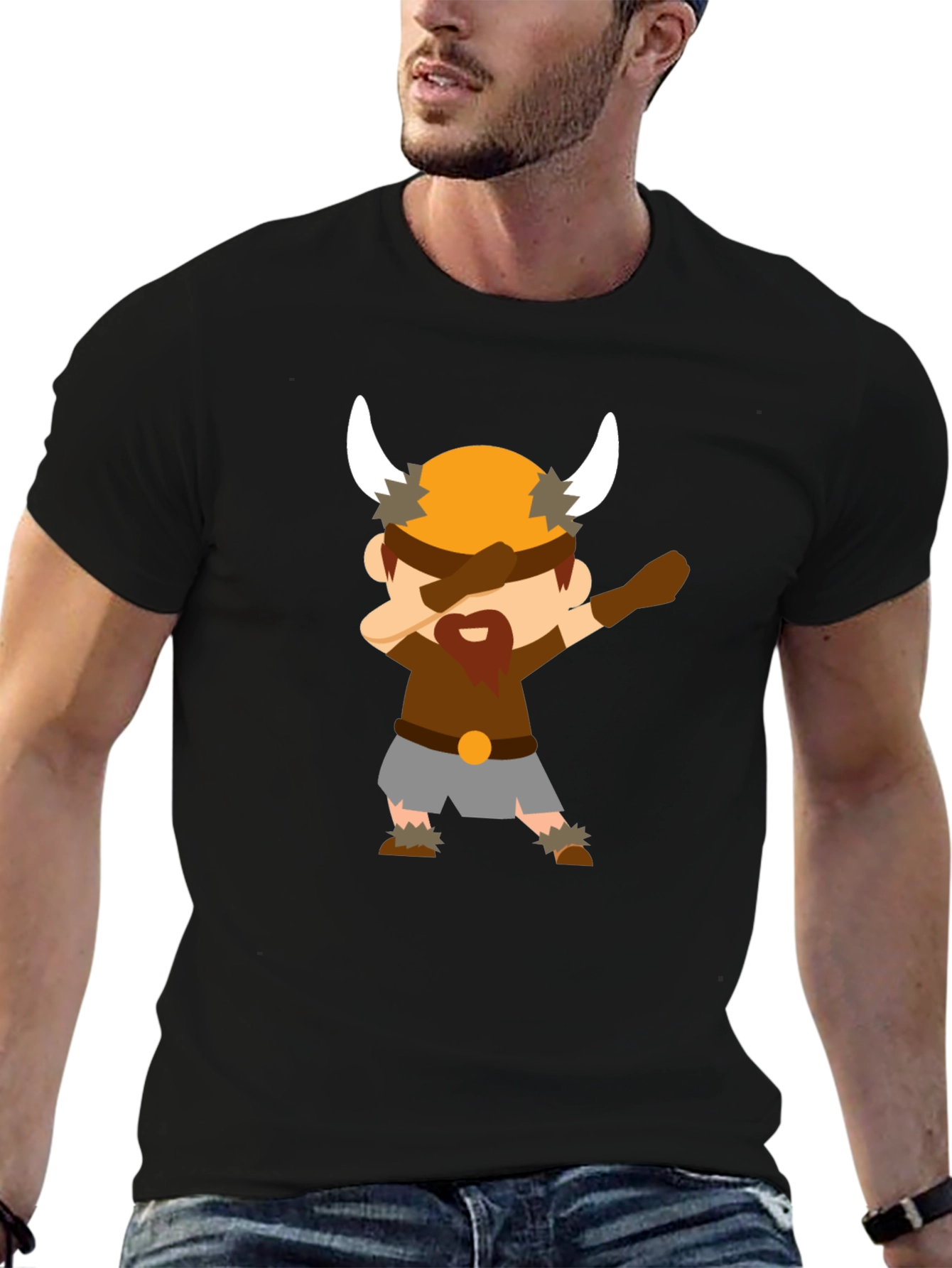 Dabbing Viking Cartoon Black T-Shirt