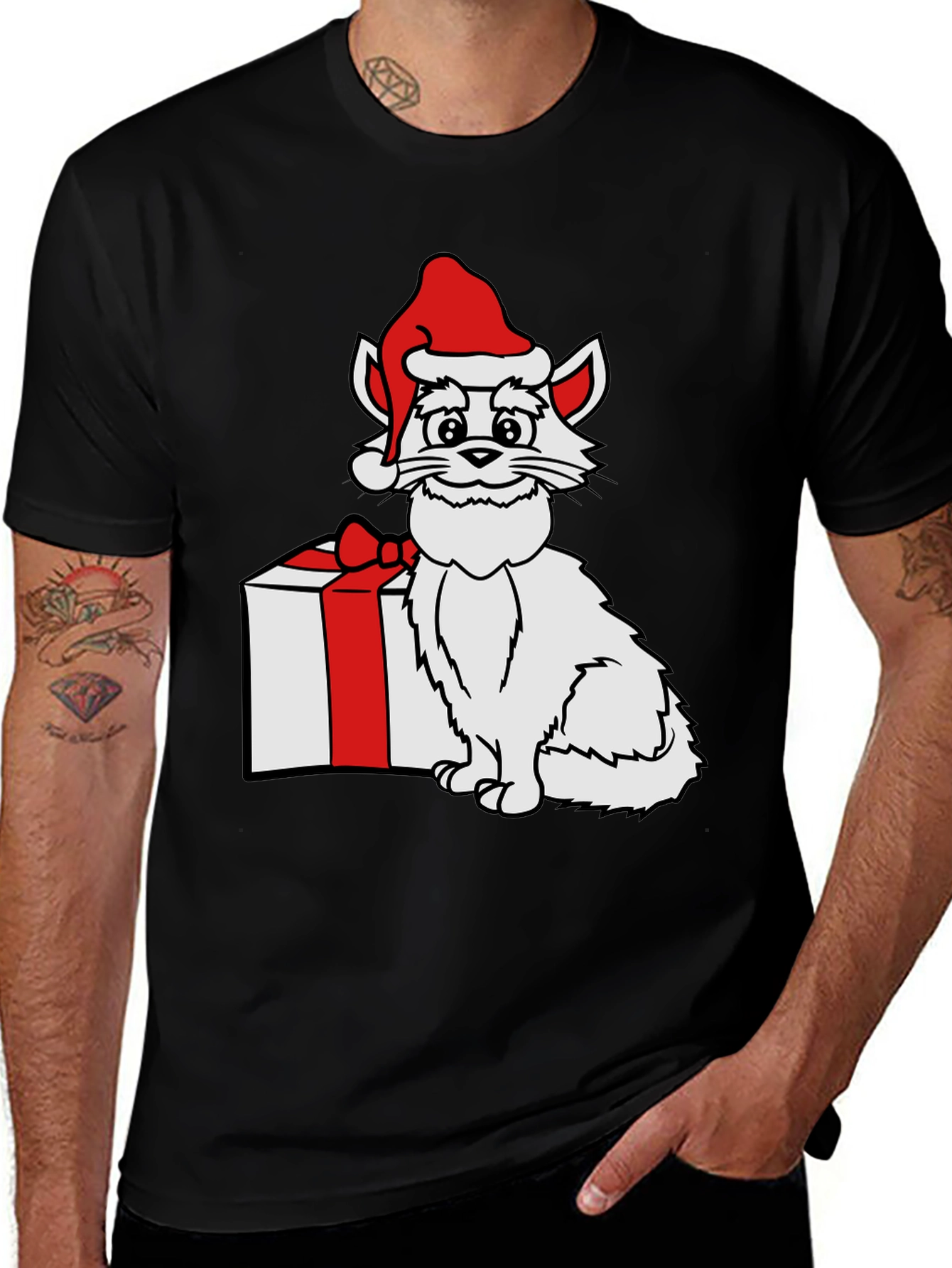 Festive Cat Graphic Tee - Holiday Gift!