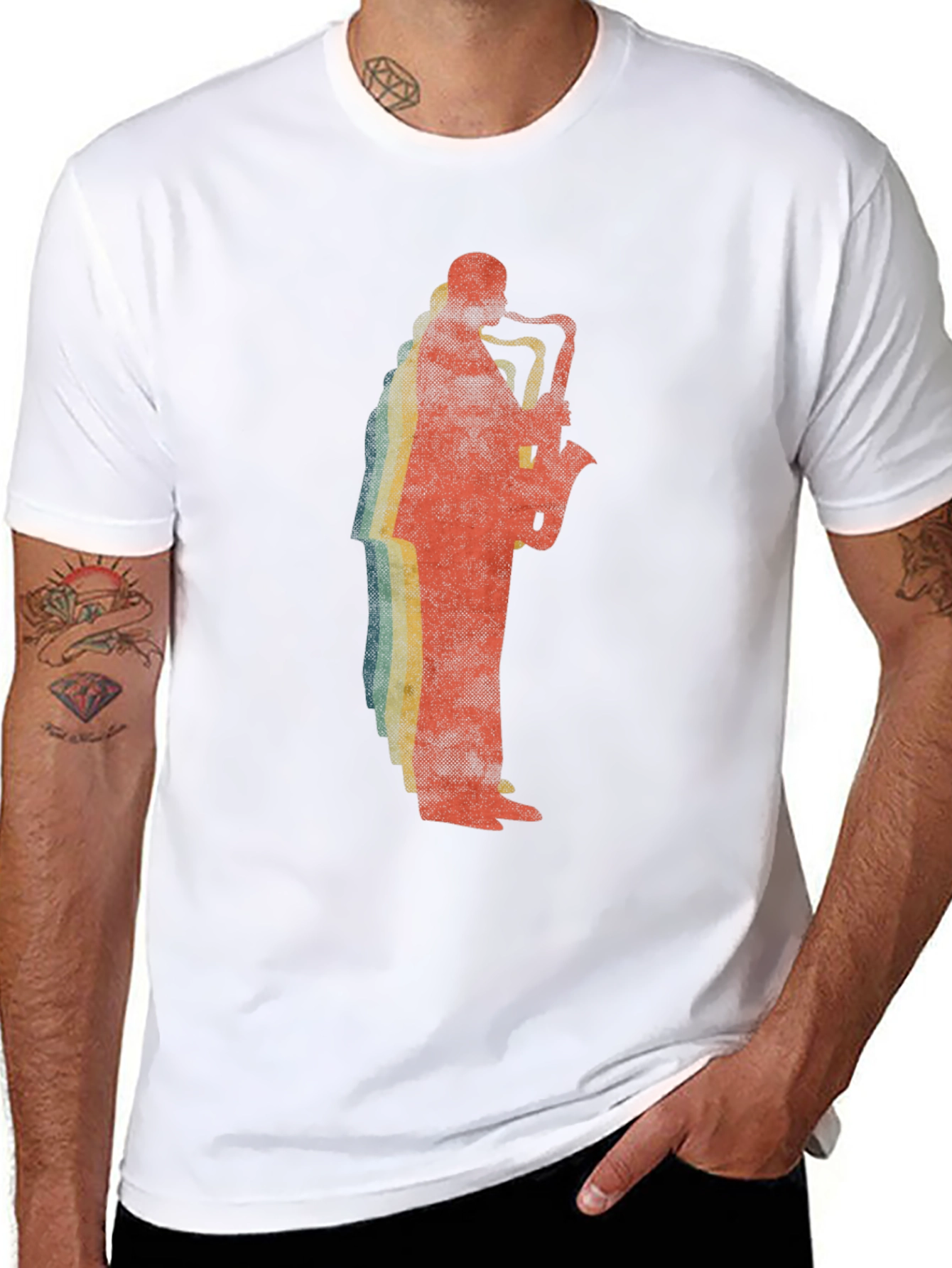 Saxophone Player Graphic Tee - Retro Style