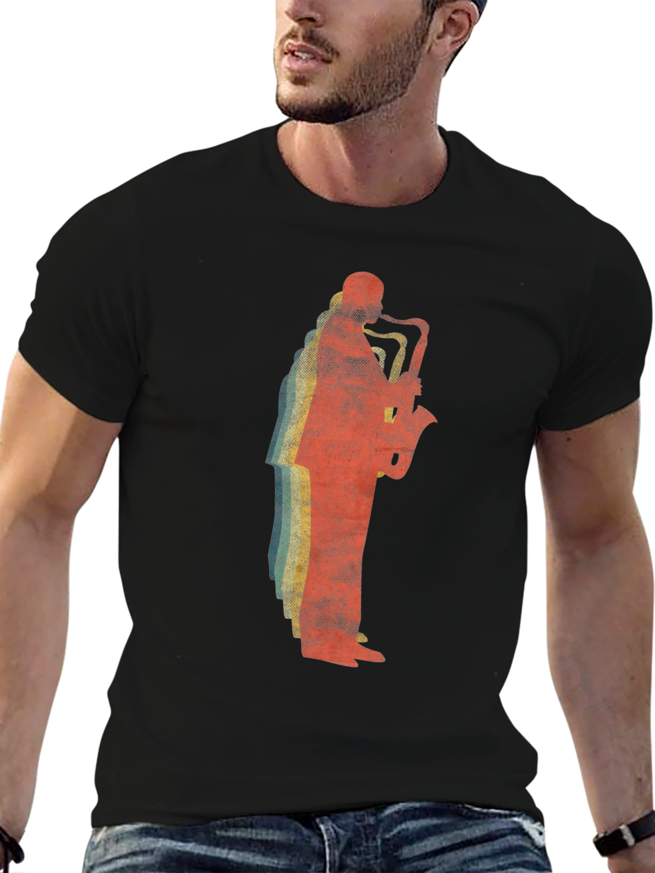 Saxophone Player Graphic Tee - Retro Style