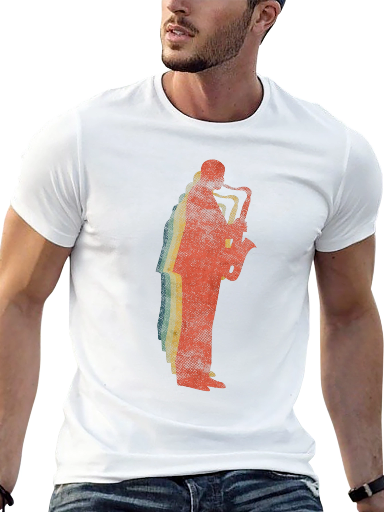 Saxophone Player Graphic Tee - Retro Style