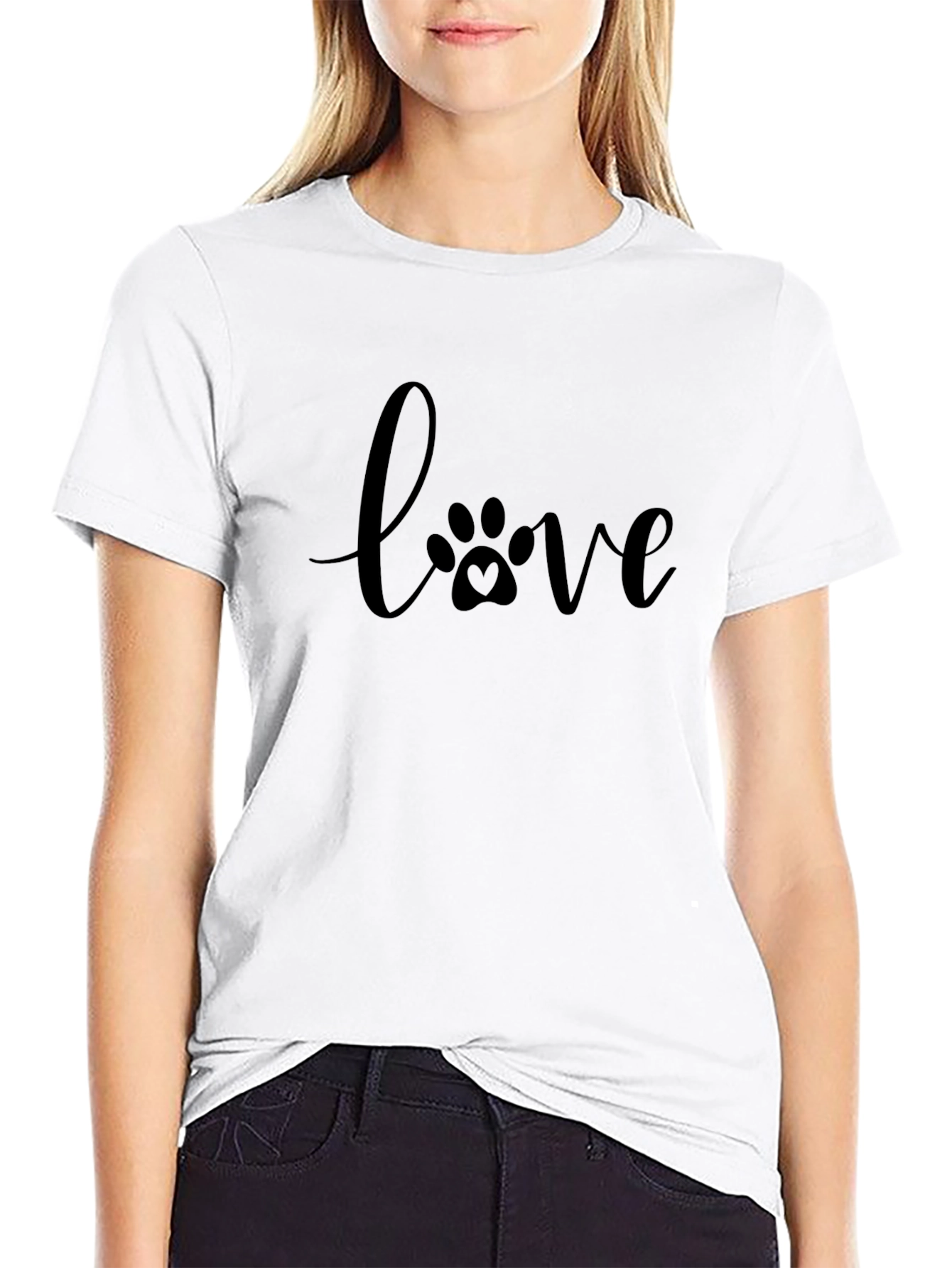 Love Paw Print T-Shirt - Black