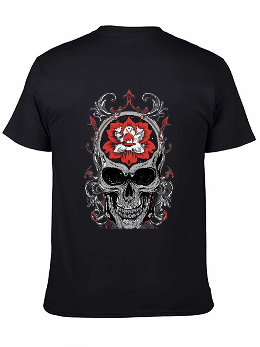 Skull and Lotus Flower Graphic T-Shirt