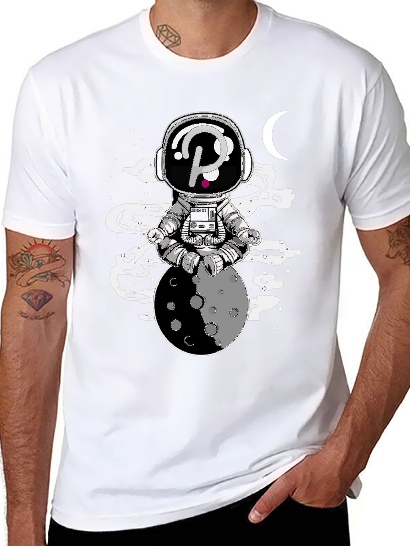 Astronaut Moon Meditation Black Graphic Tee