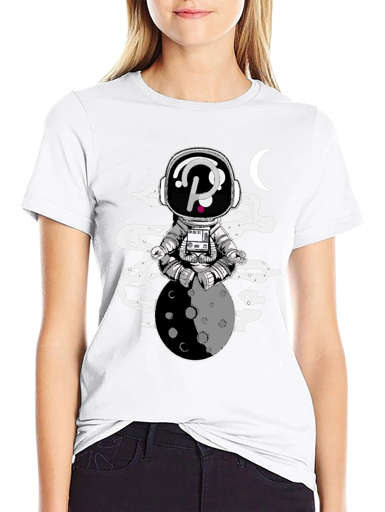 Astronaut Moon Meditation Black Graphic Tee