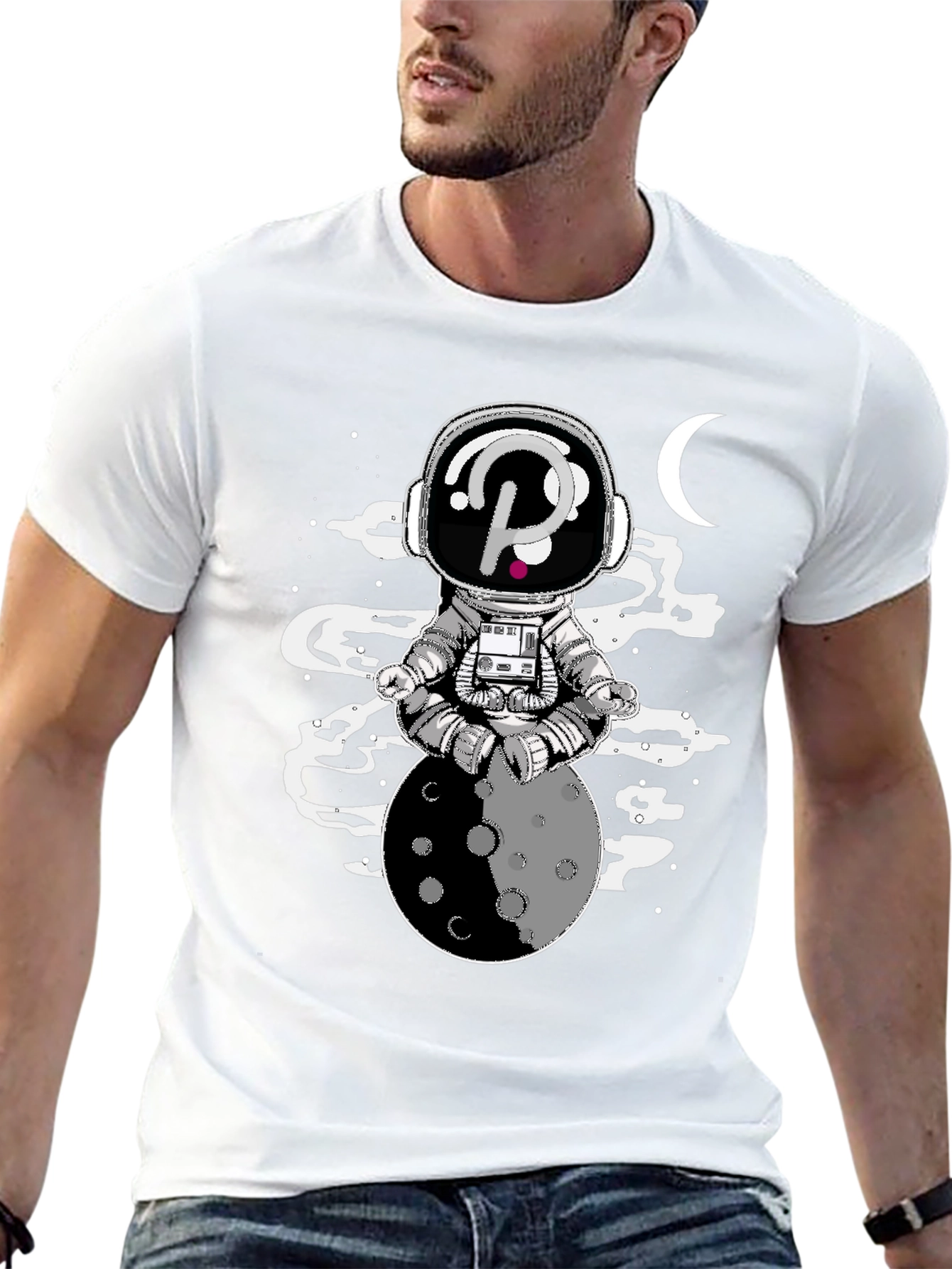 Astronaut Moon Meditation Black Graphic Tee