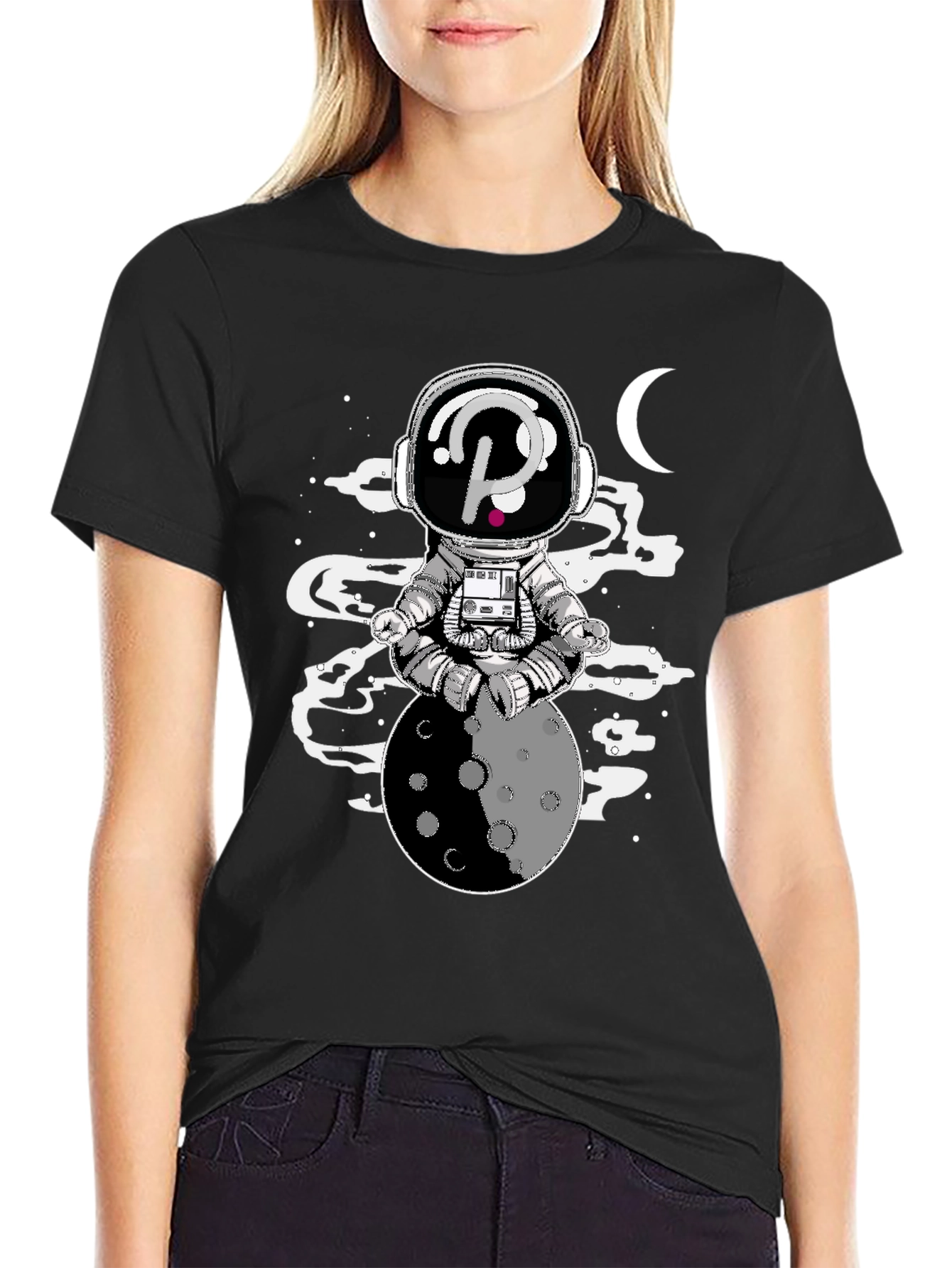Astronaut Moon Meditation Black Graphic Tee