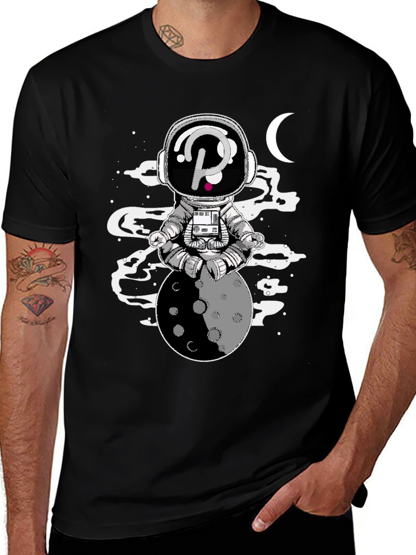 Astronaut Moon Meditation Black Graphic Tee