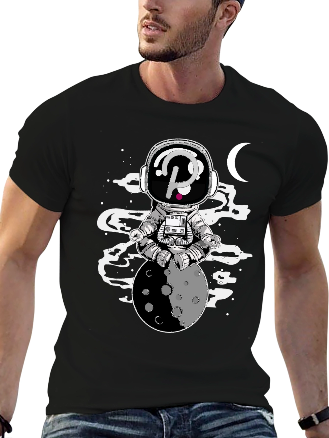 Astronaut Moon Meditation Black Graphic Tee