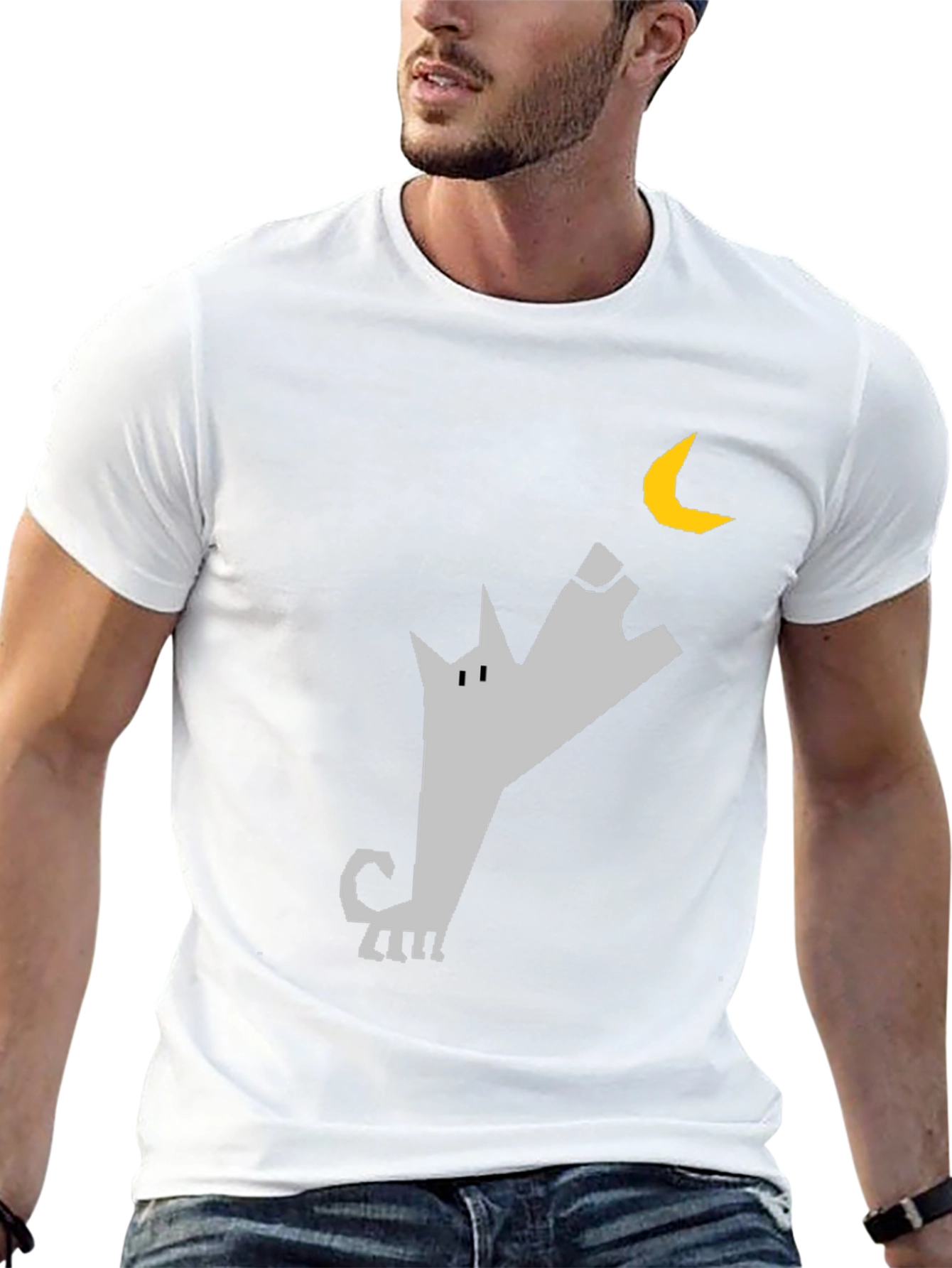 Wolf Howling at Moon Graphic Tee - Black Cotton