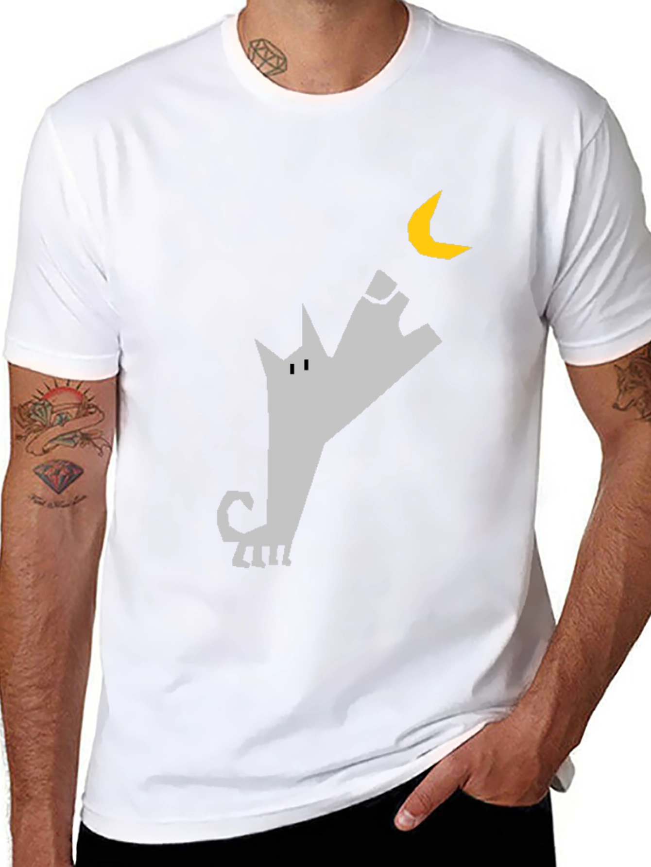 Wolf Howling at Moon Graphic Tee - Black Cotton