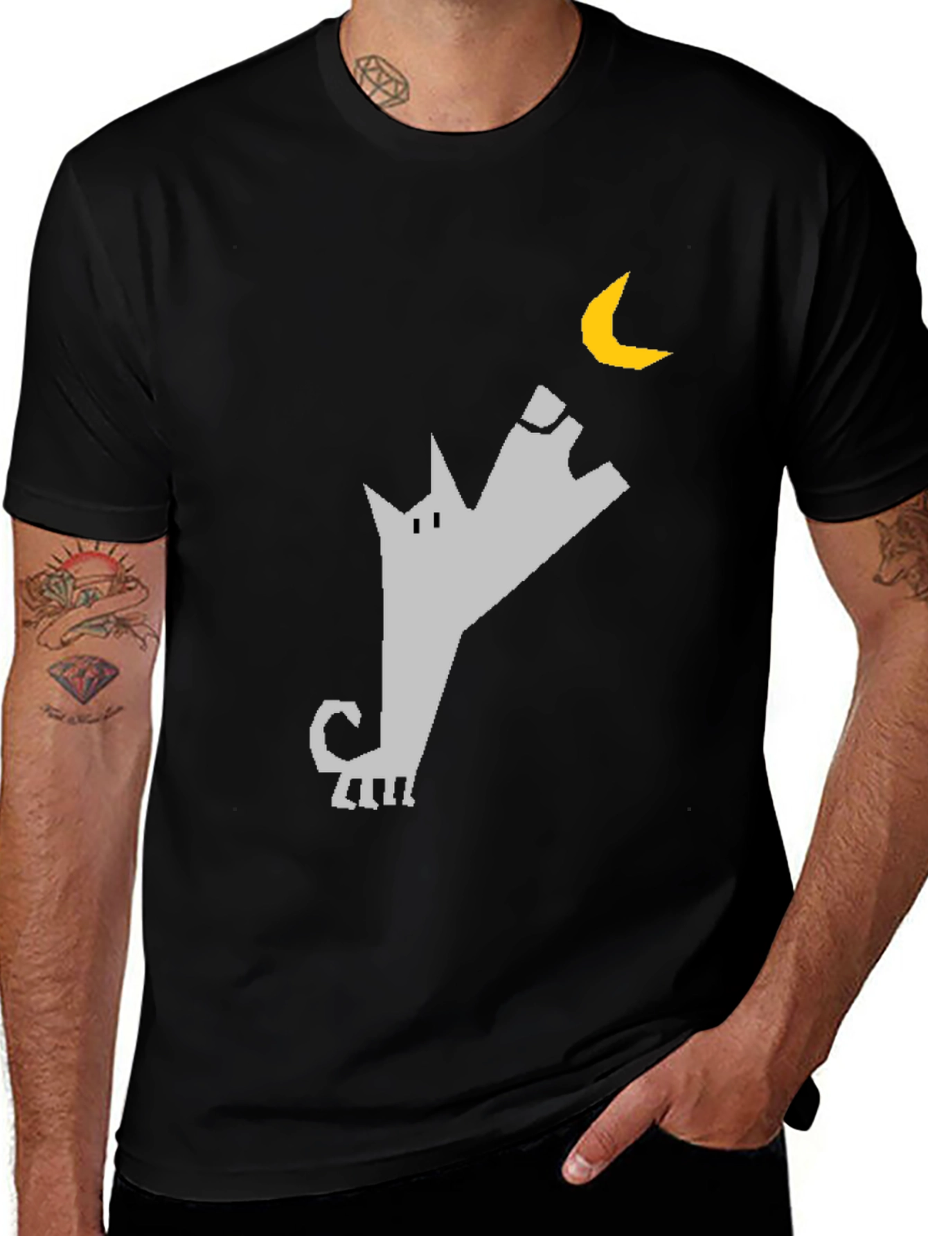 Wolf Howling at Moon Graphic Tee - Black Cotton