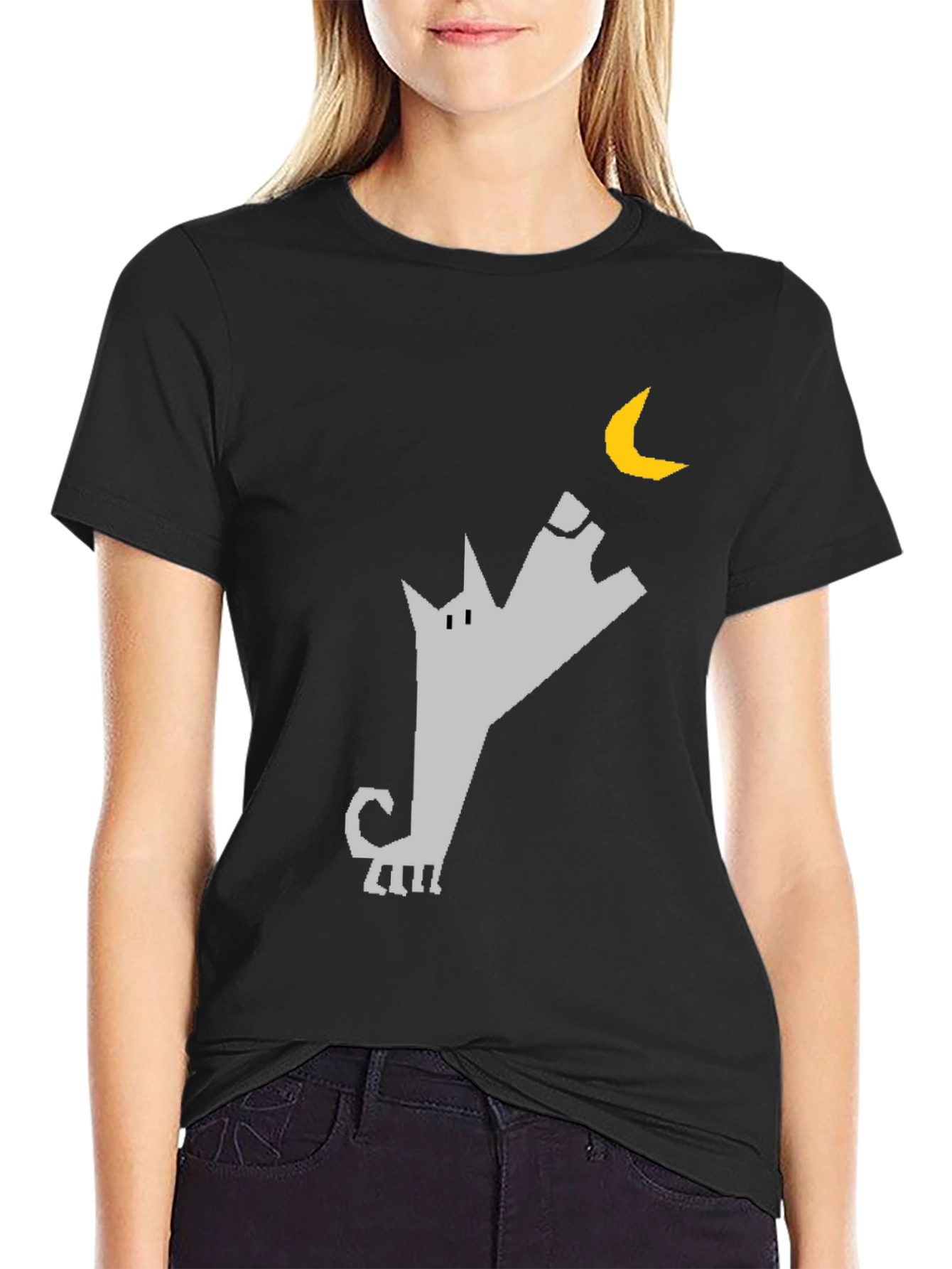 Wolf Howling at Moon Graphic Tee - Black Cotton