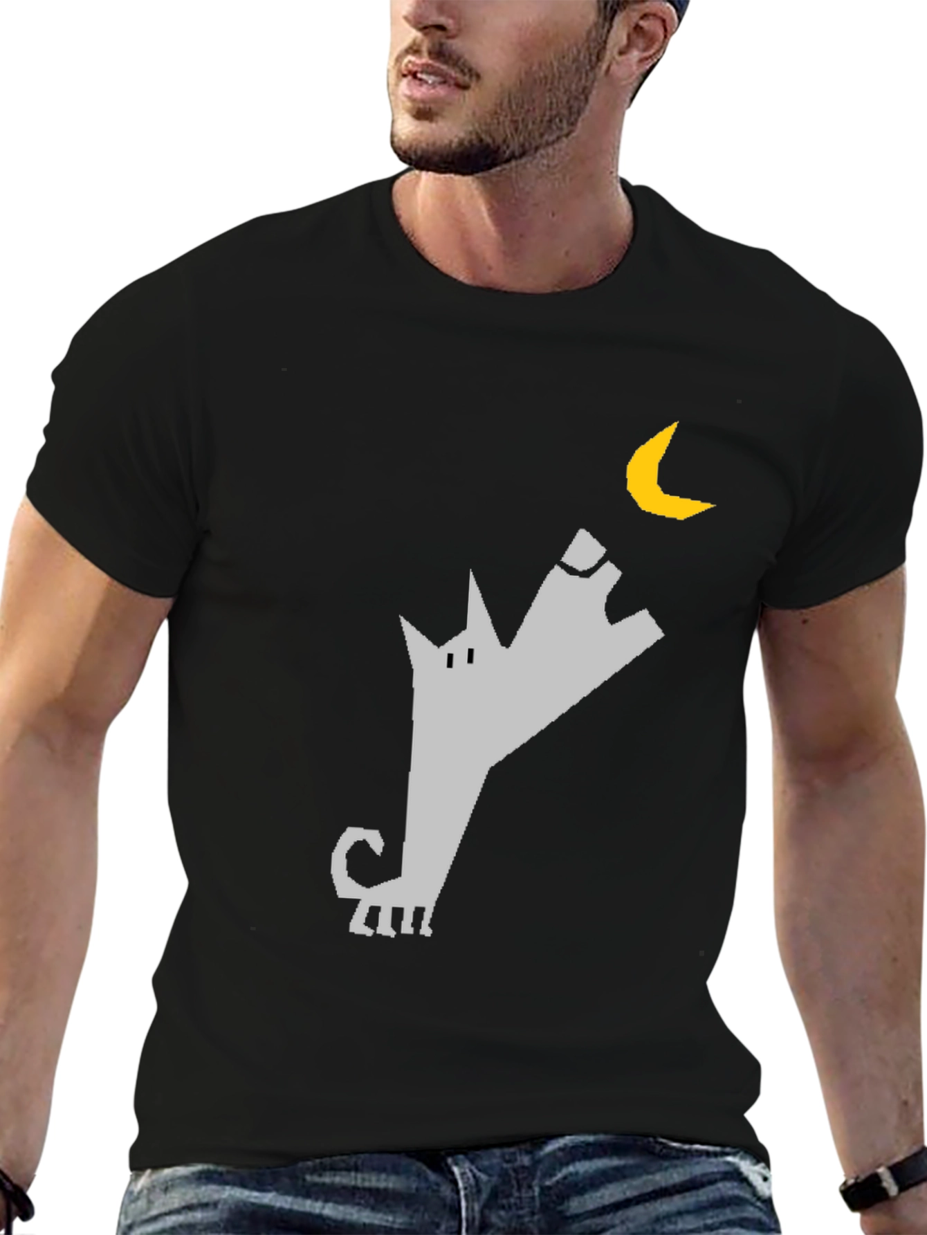 Wolf Howling at Moon Graphic Tee - Black Cotton