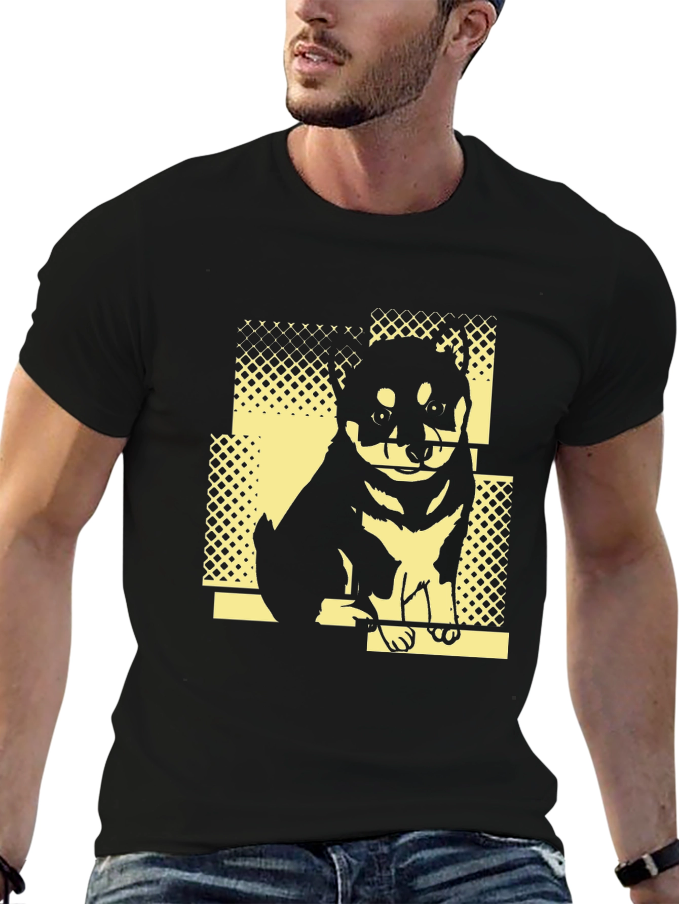 Dog Graphic Print Tee - Stylish Black T-Shirt
