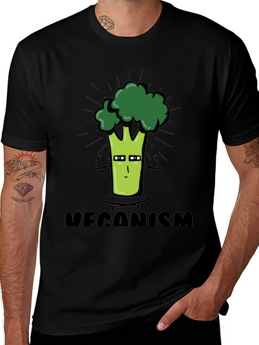 Veganism Cartoon Broccoli Black T-Shirt