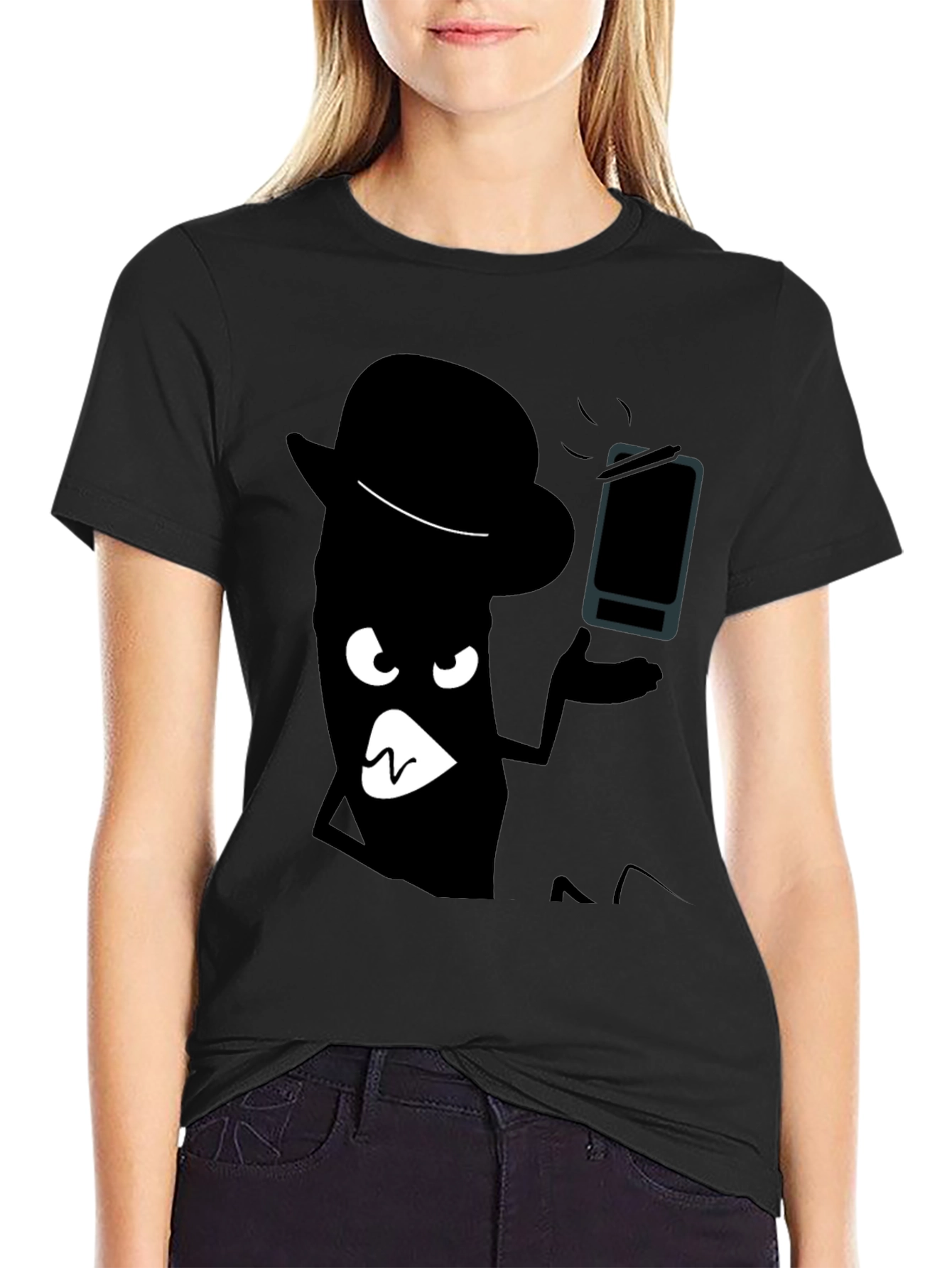 Cartoon Shadow Graphic Black T-Shirt