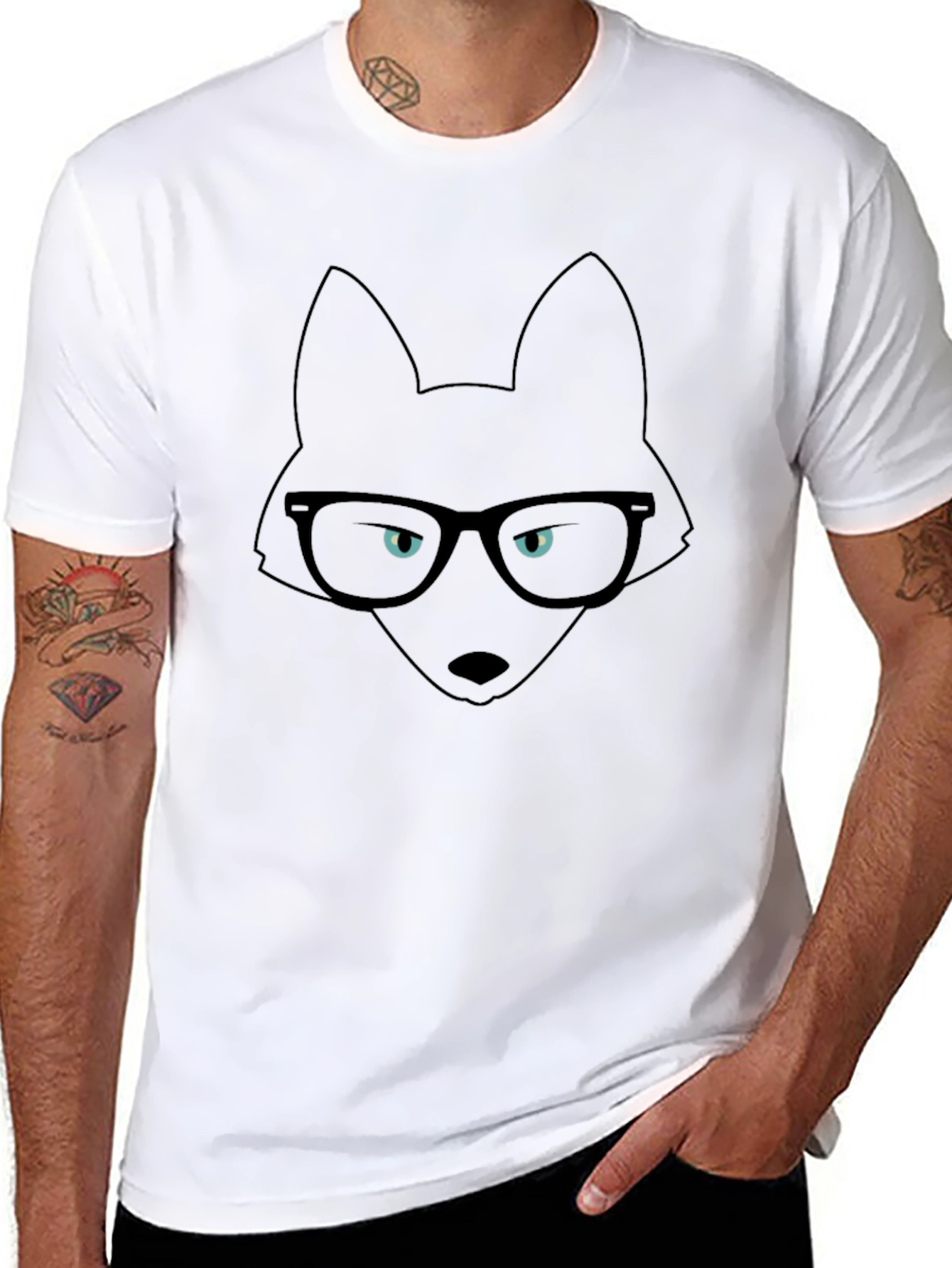 Fox in Glasses Black T-Shirt